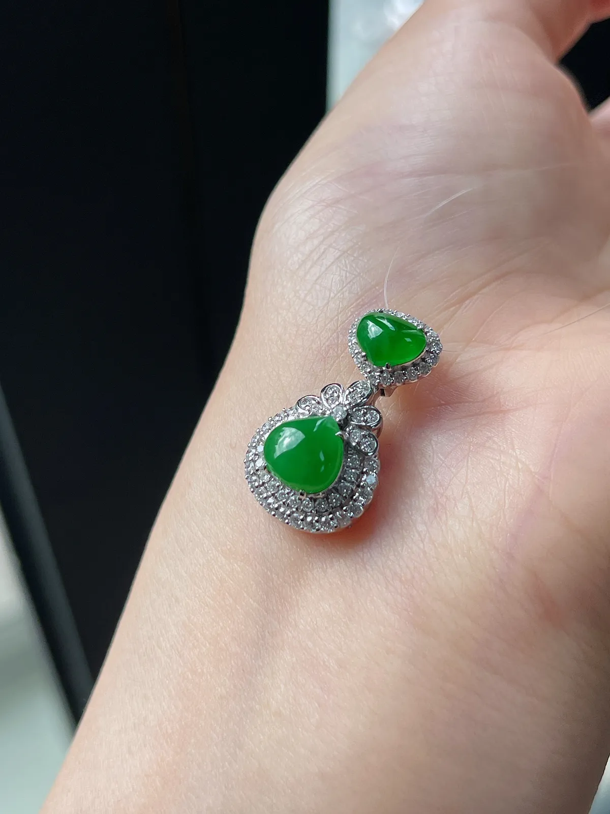 18k金翡翠冰糯种绿色吊坠