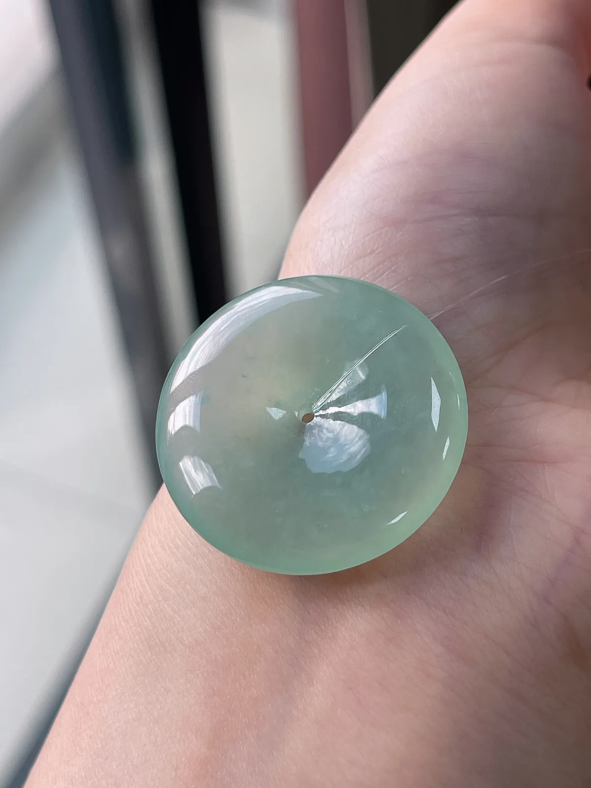 翡翠冰糯种绿色平安扣挂坠