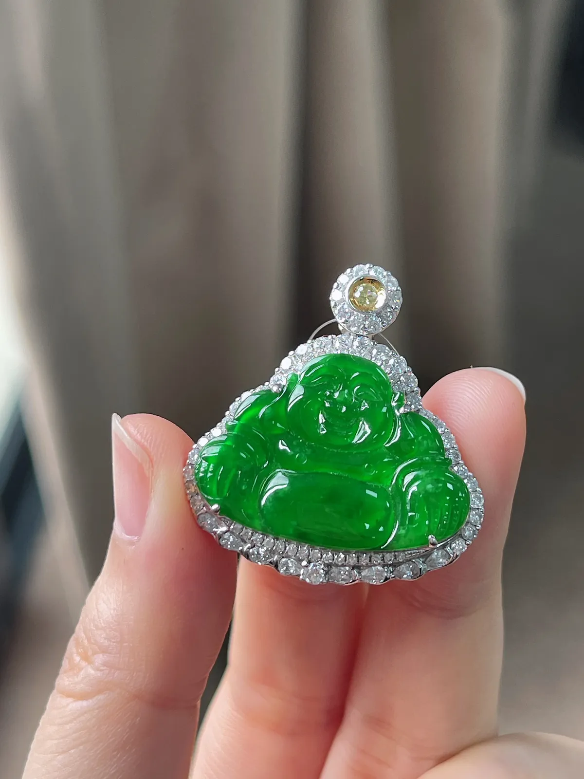 18k金翡翠冰糯种绿色佛公