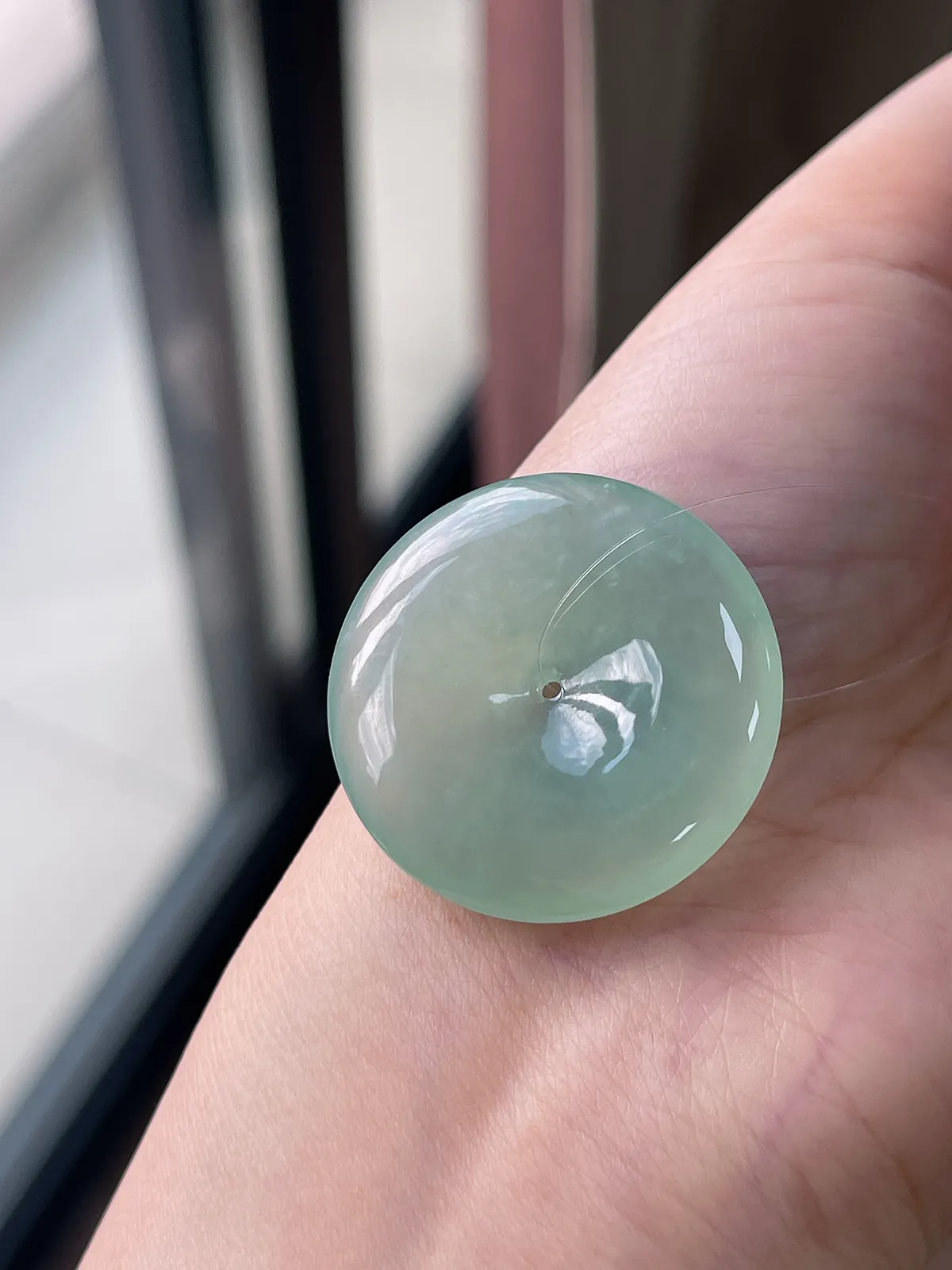 翡翠冰糯种绿色平安扣挂坠