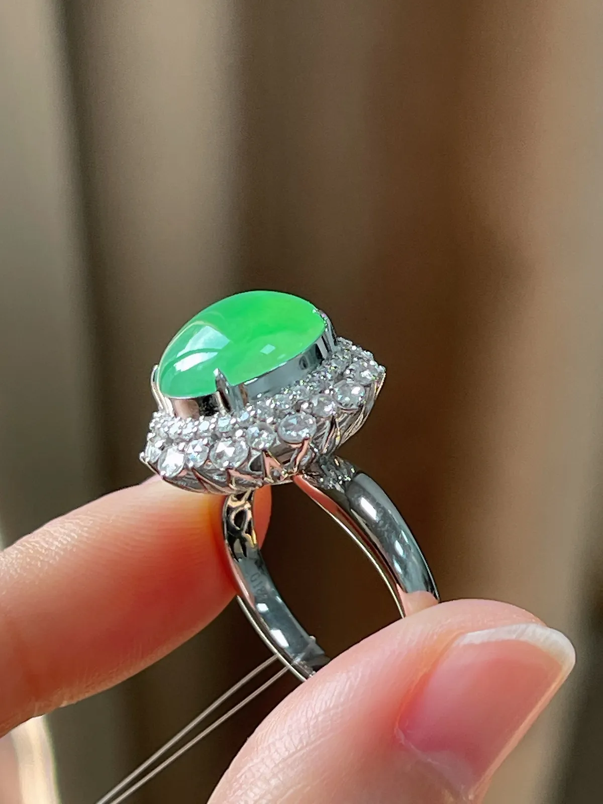 翡翠冰糯种绿色戒指