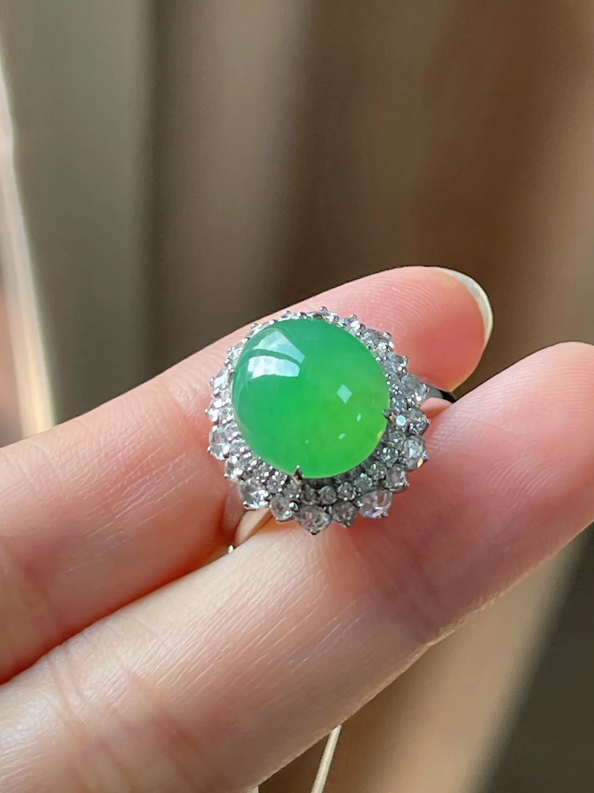 翡翠冰糯种绿色戒指