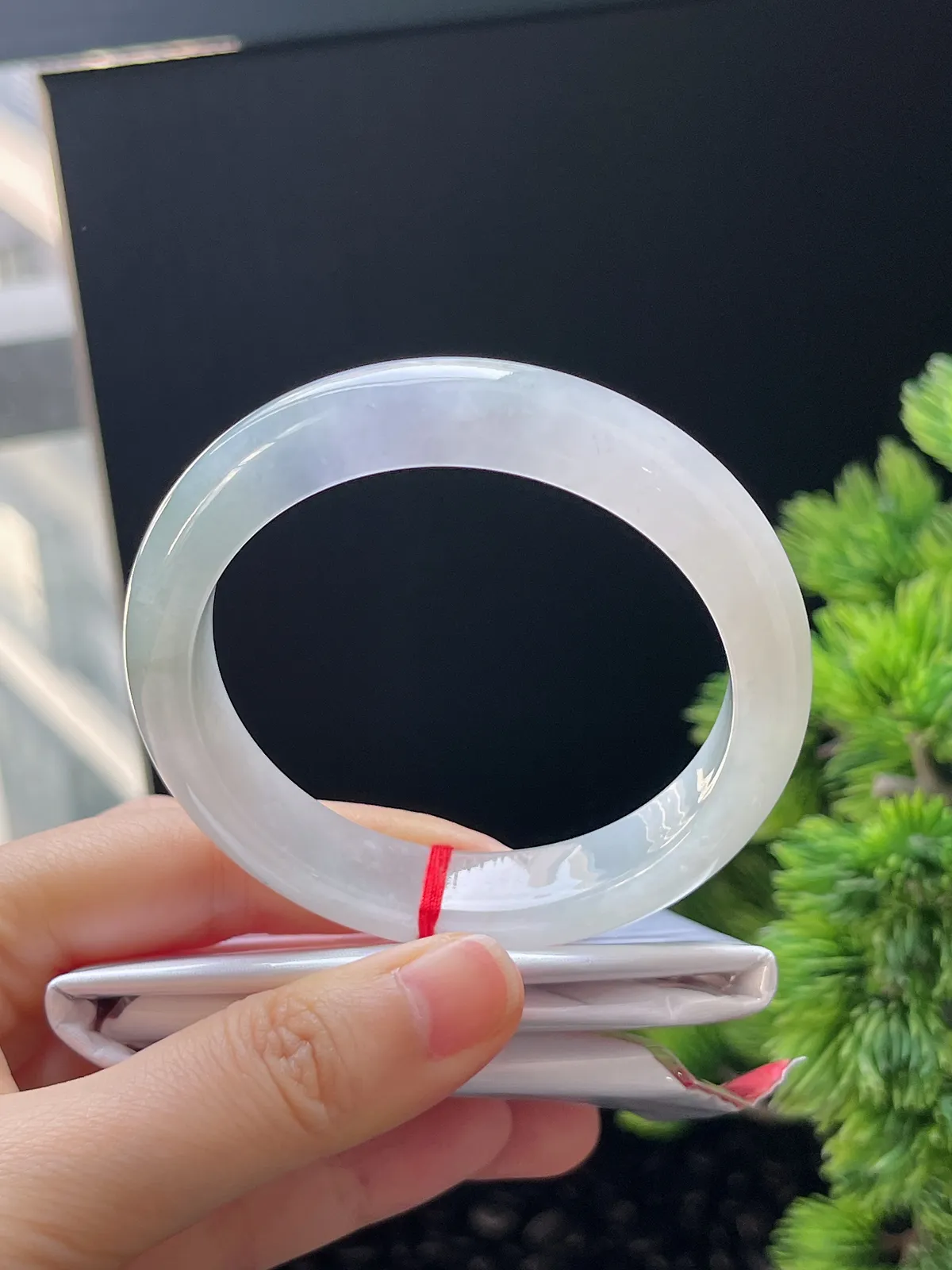 正圈55圈口，翡翠冰糯淡紫色手镯