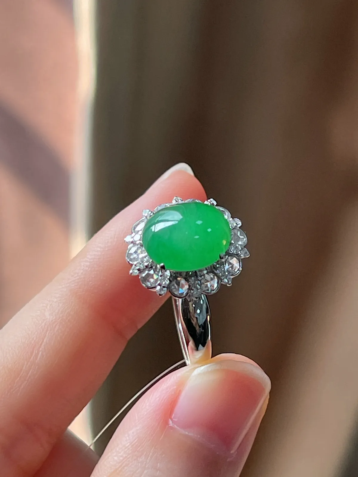 翡翠冰糯种绿色戒指