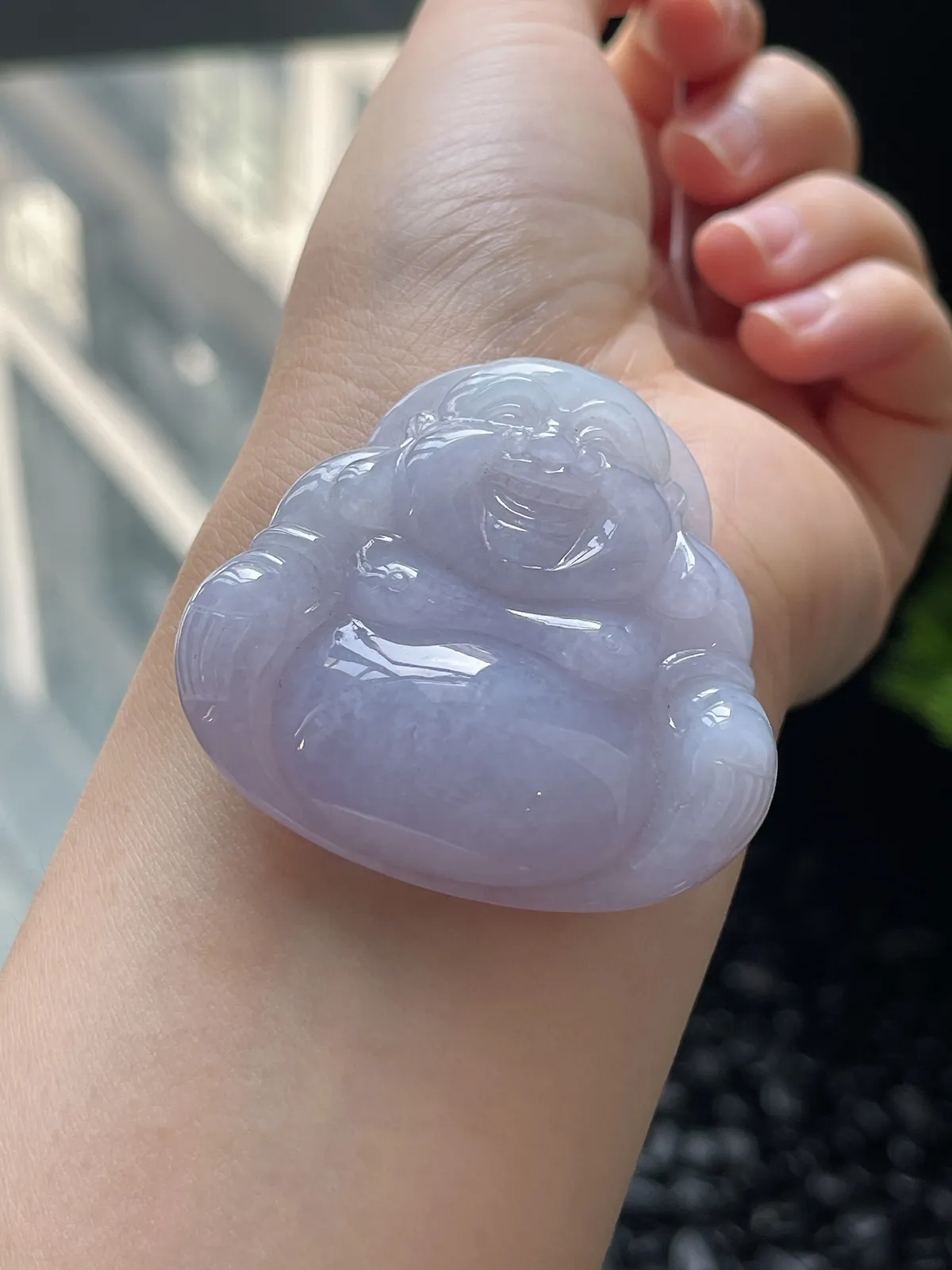 翡翠糯化种淡紫色佛公挂坠