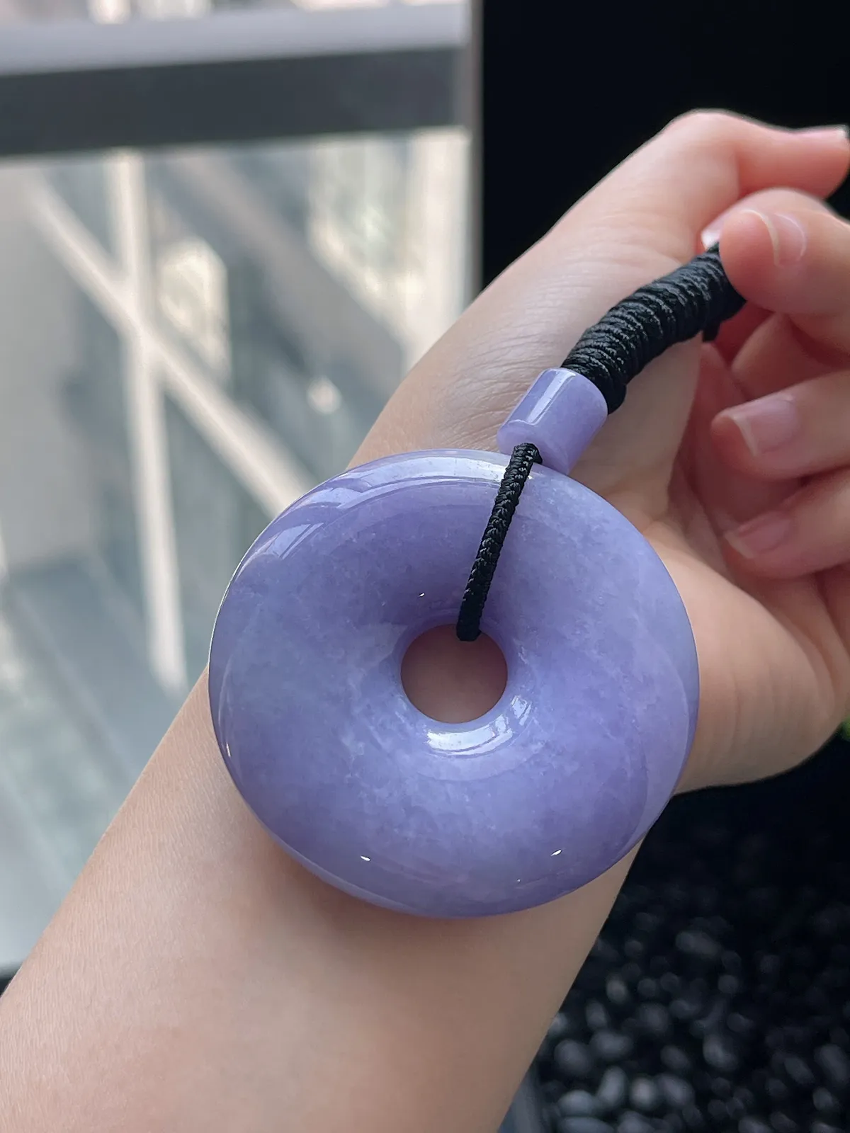 翡翠糯化种满紫大平安扣挂坠