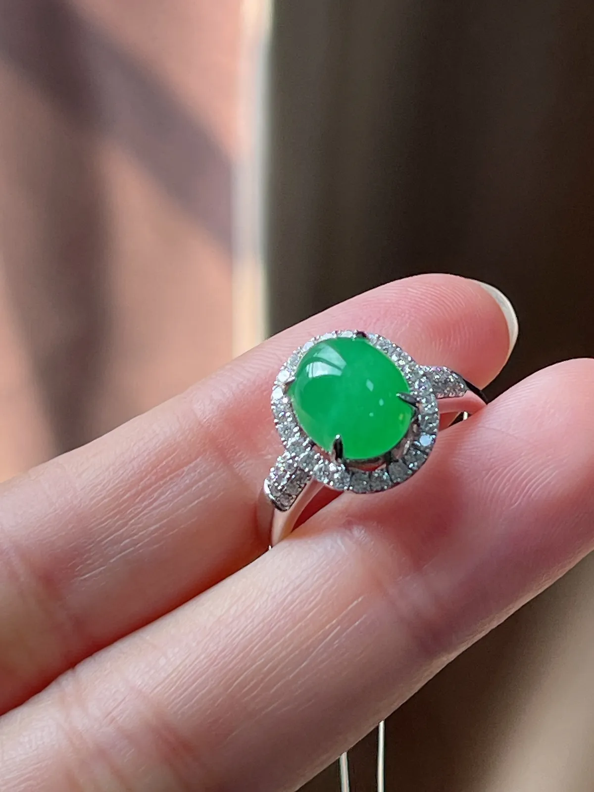 翡翠冰糯种满绿戒指