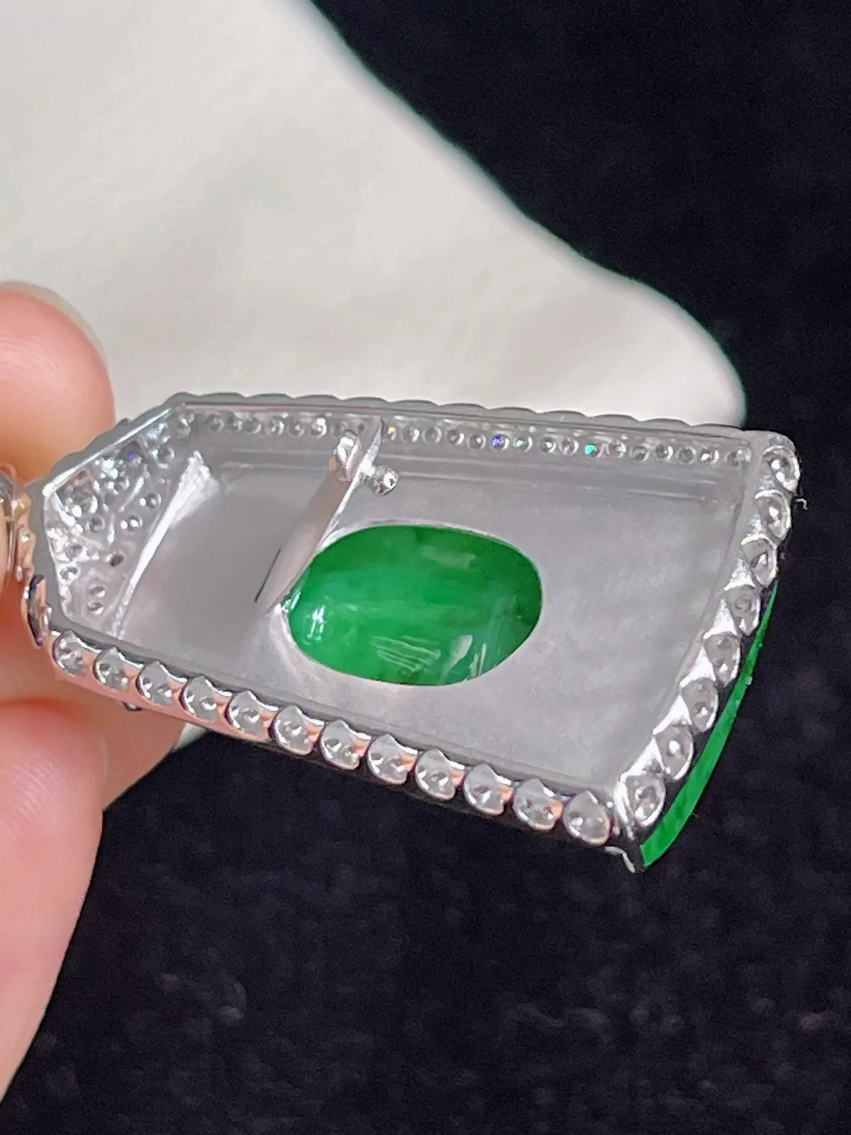 翡翠糯化种竹节挂坠，印记：G18K