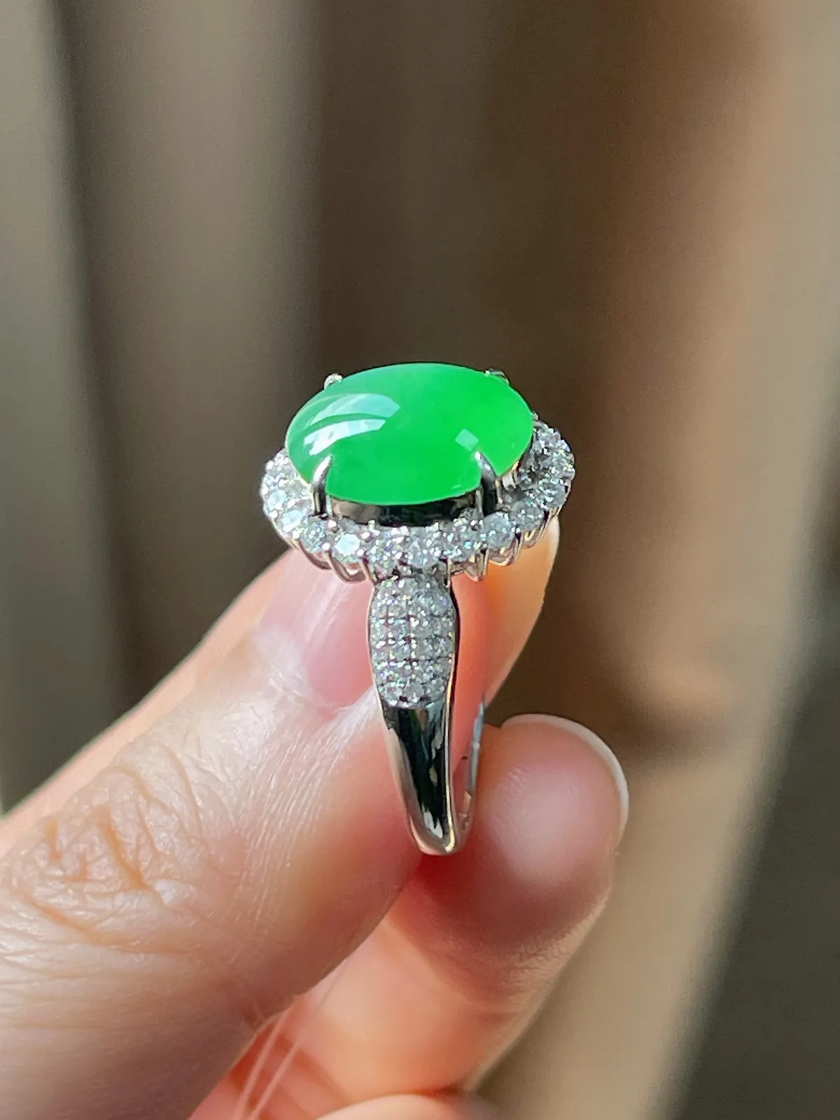 翡翠冰糯种绿色戒指