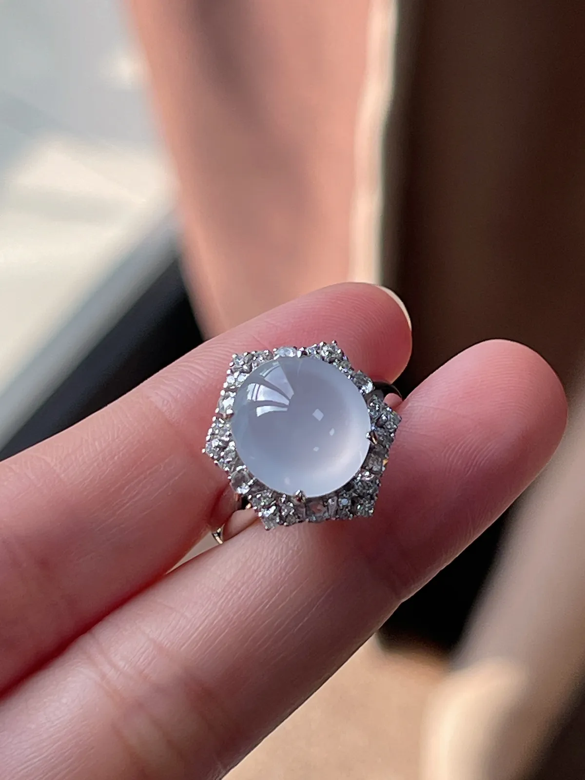 18k金翡翠白冰戒指