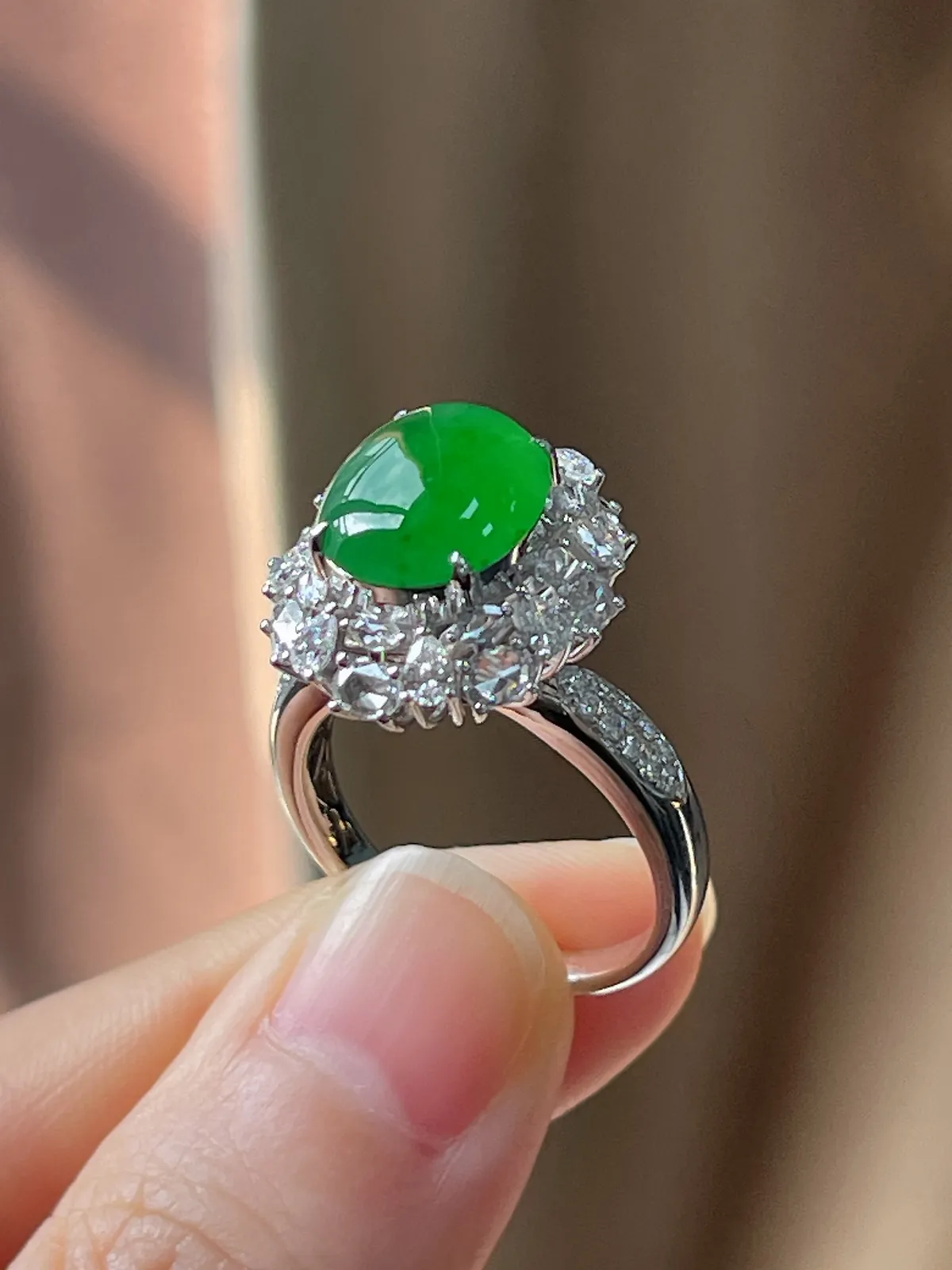 18k金翡翠满绿戒指