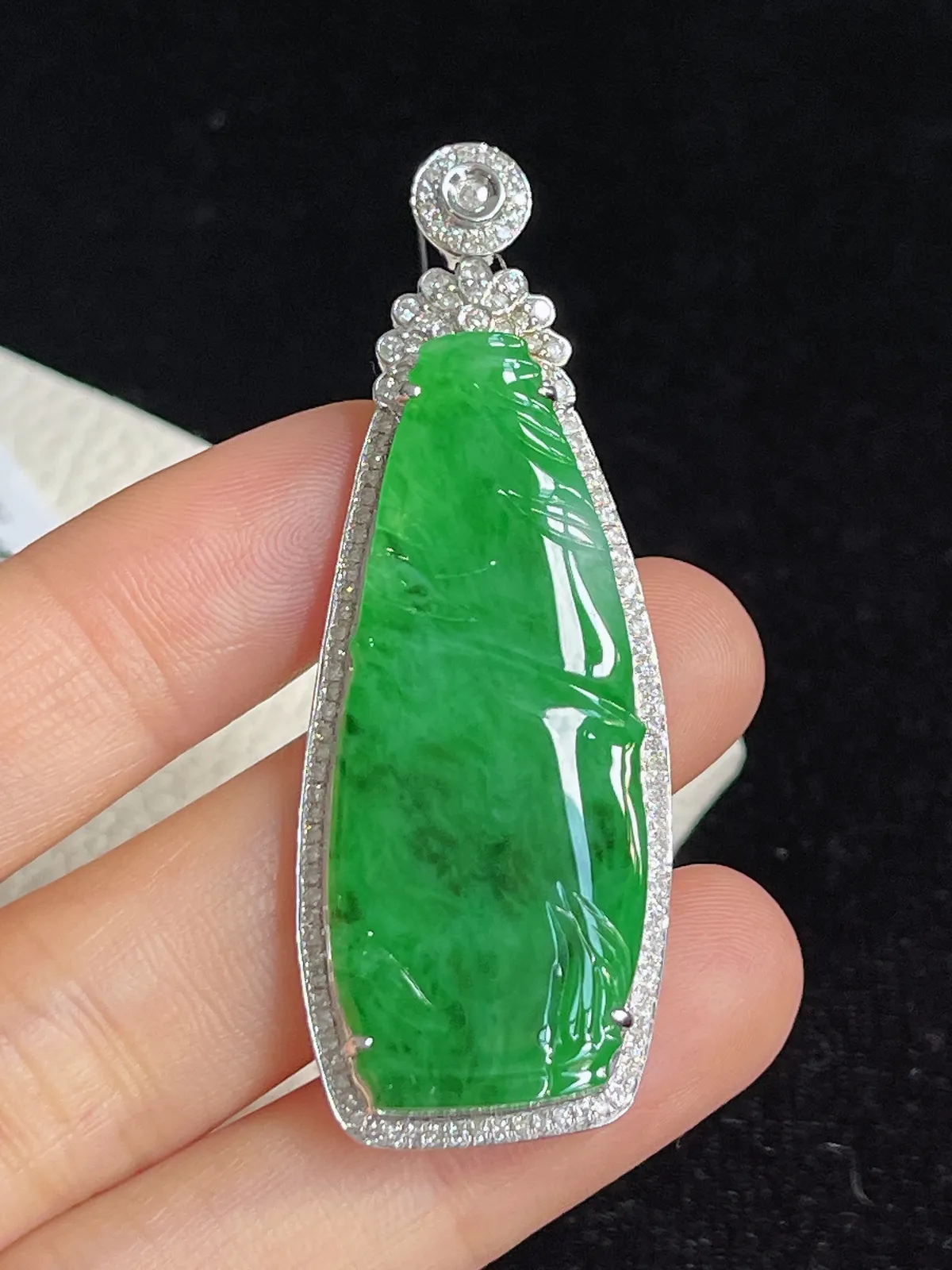 翡翠糯化种竹节挂坠，印记：G18K