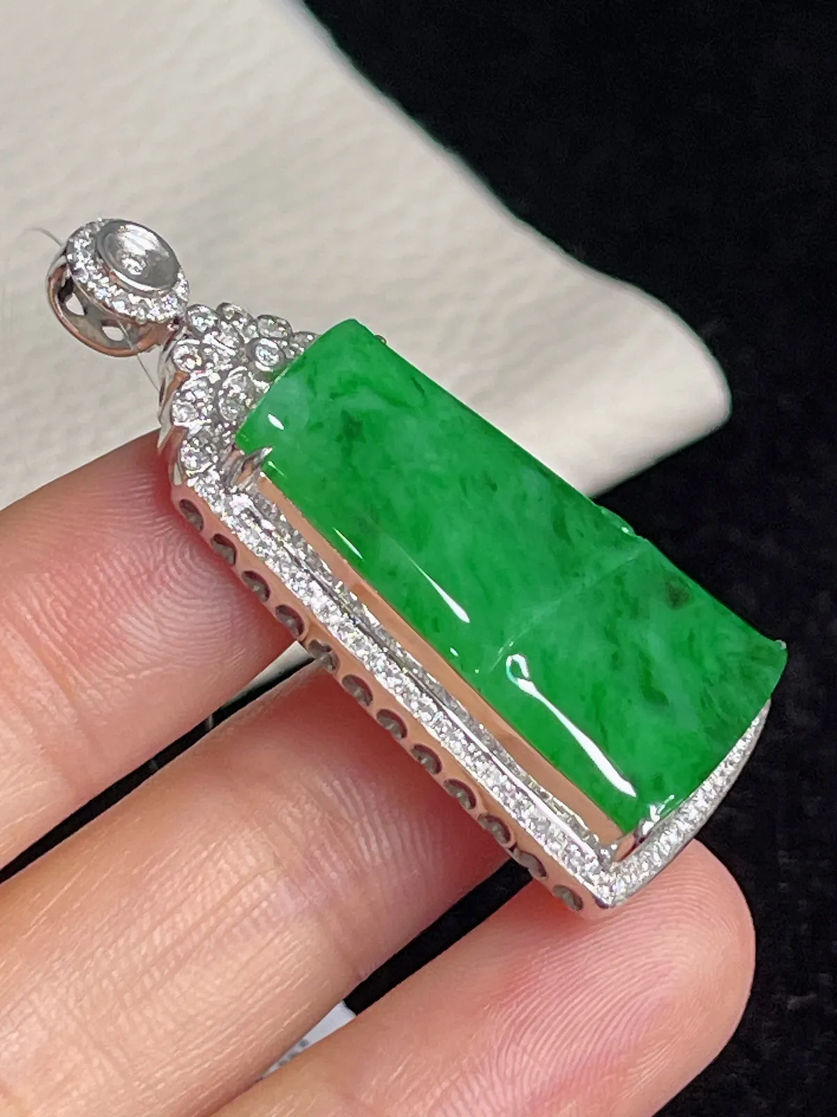 翡翠糯化种竹节挂坠，印记：G18K