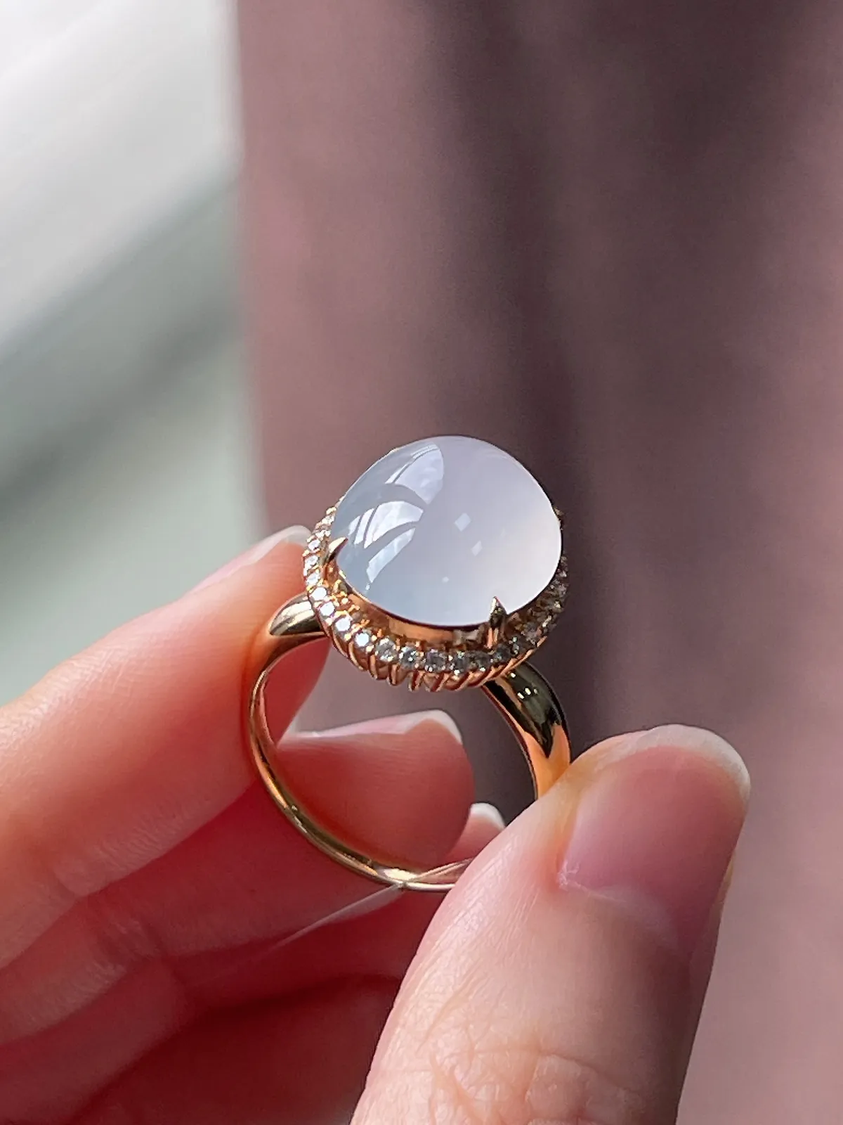 18k金翡翠冰种白色戒指