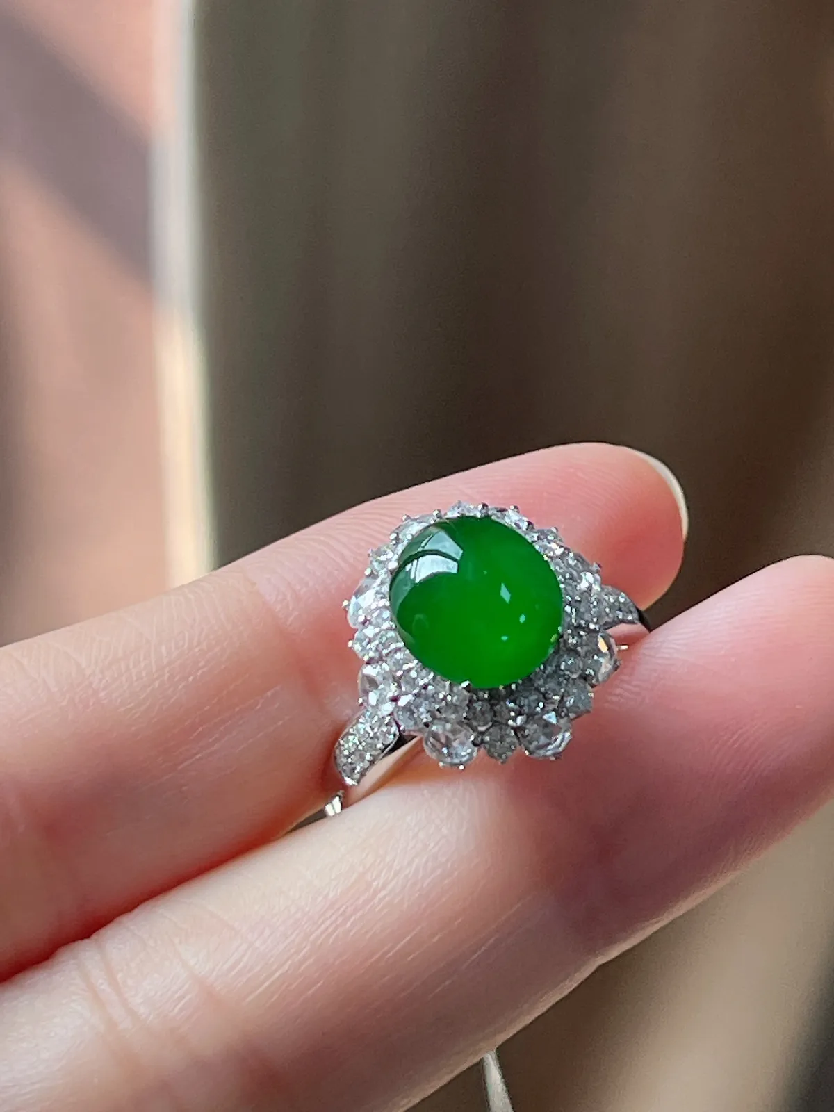 18k金翡翠满绿戒指