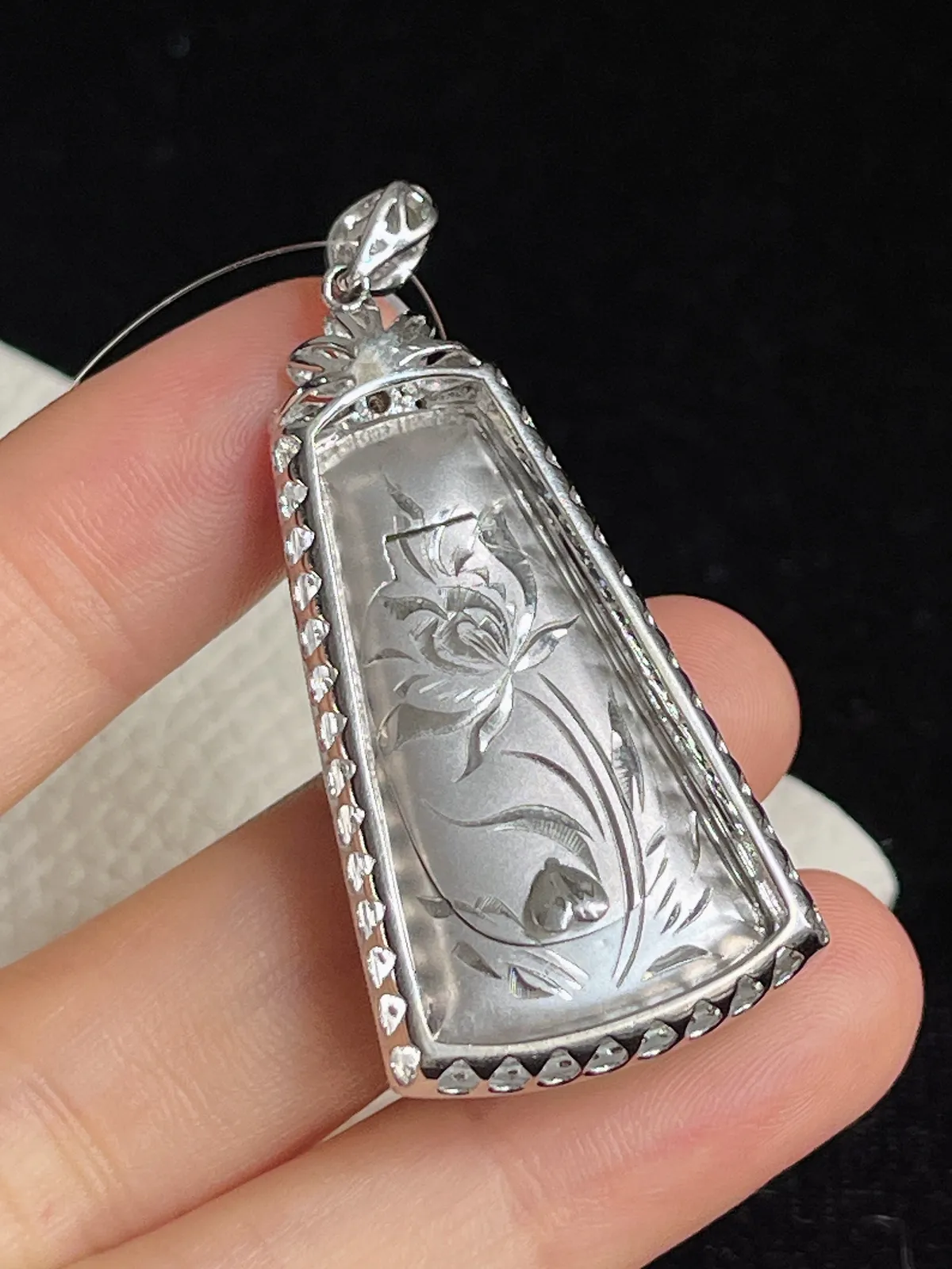 翡翠冰糯种竹节挂坠，印记：G18K