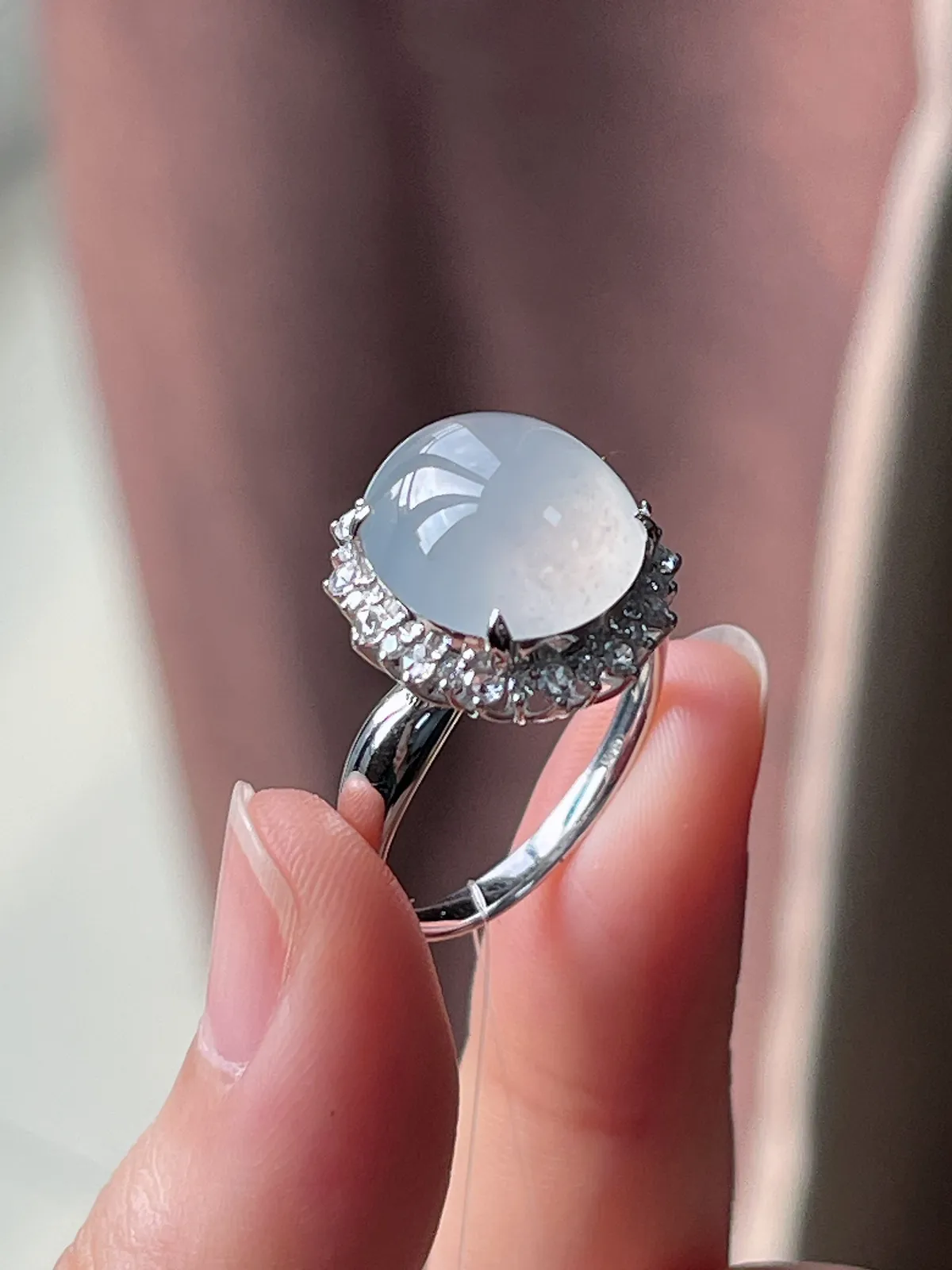 18k金翡翠白冰戒指