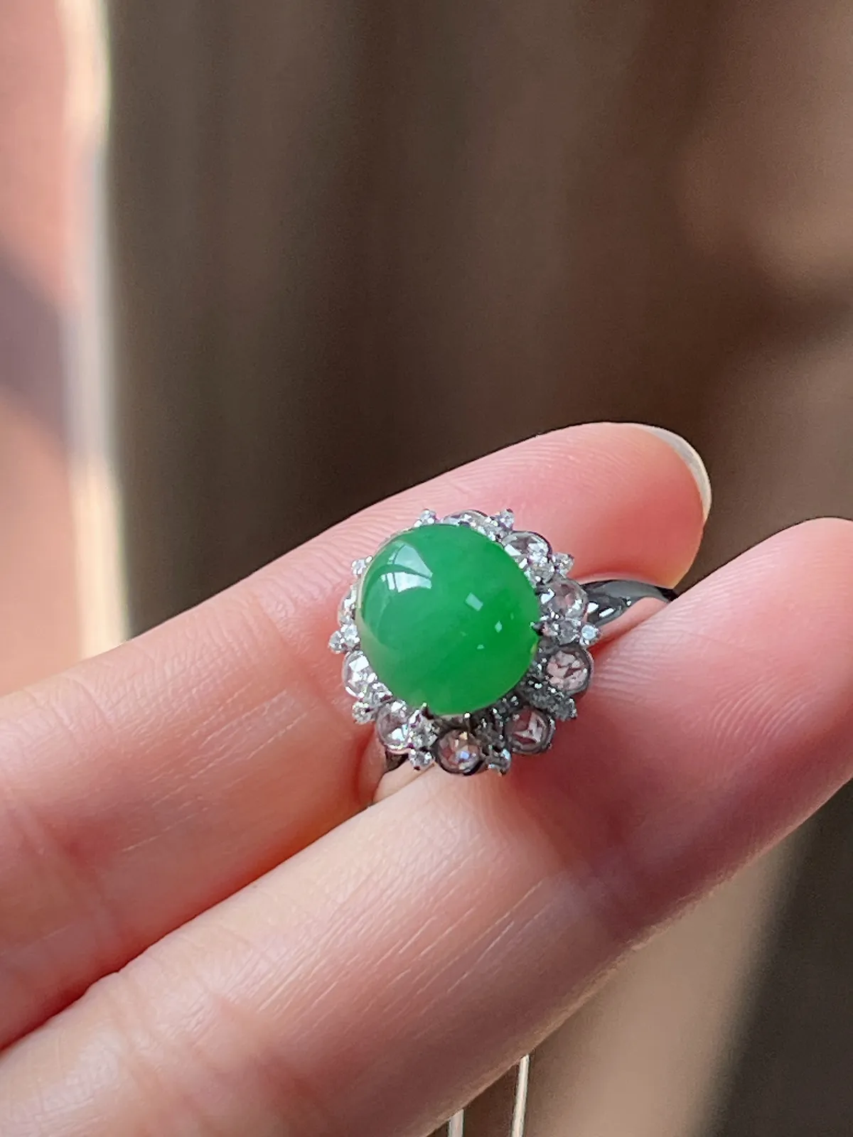 翡翠冰糯种绿色戒指