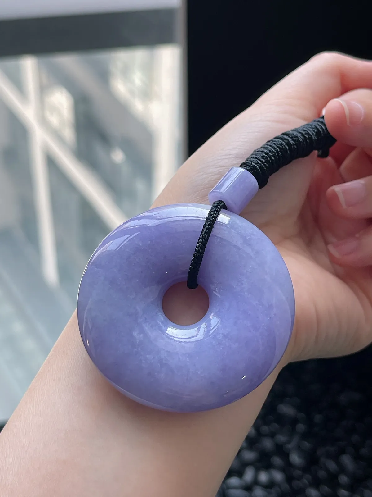 翡翠糯化种满紫大平安扣挂坠