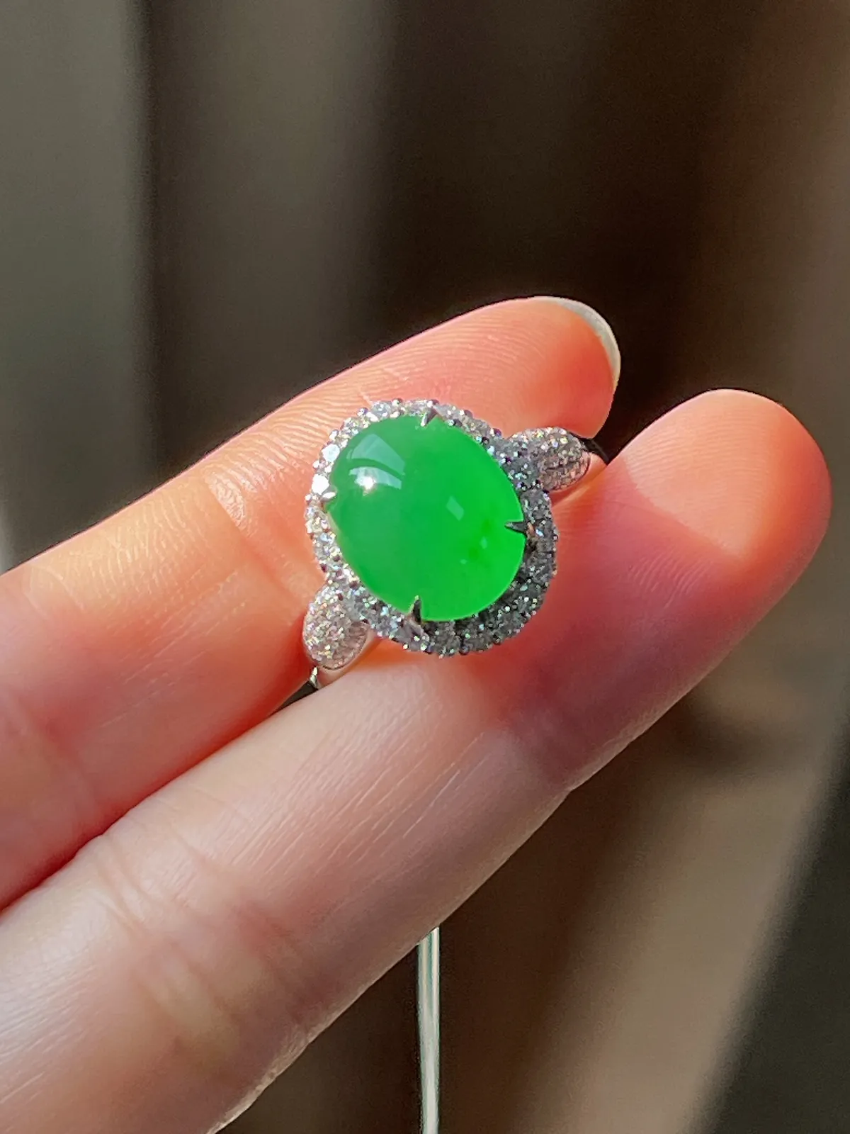 翡翠冰糯种绿色戒指