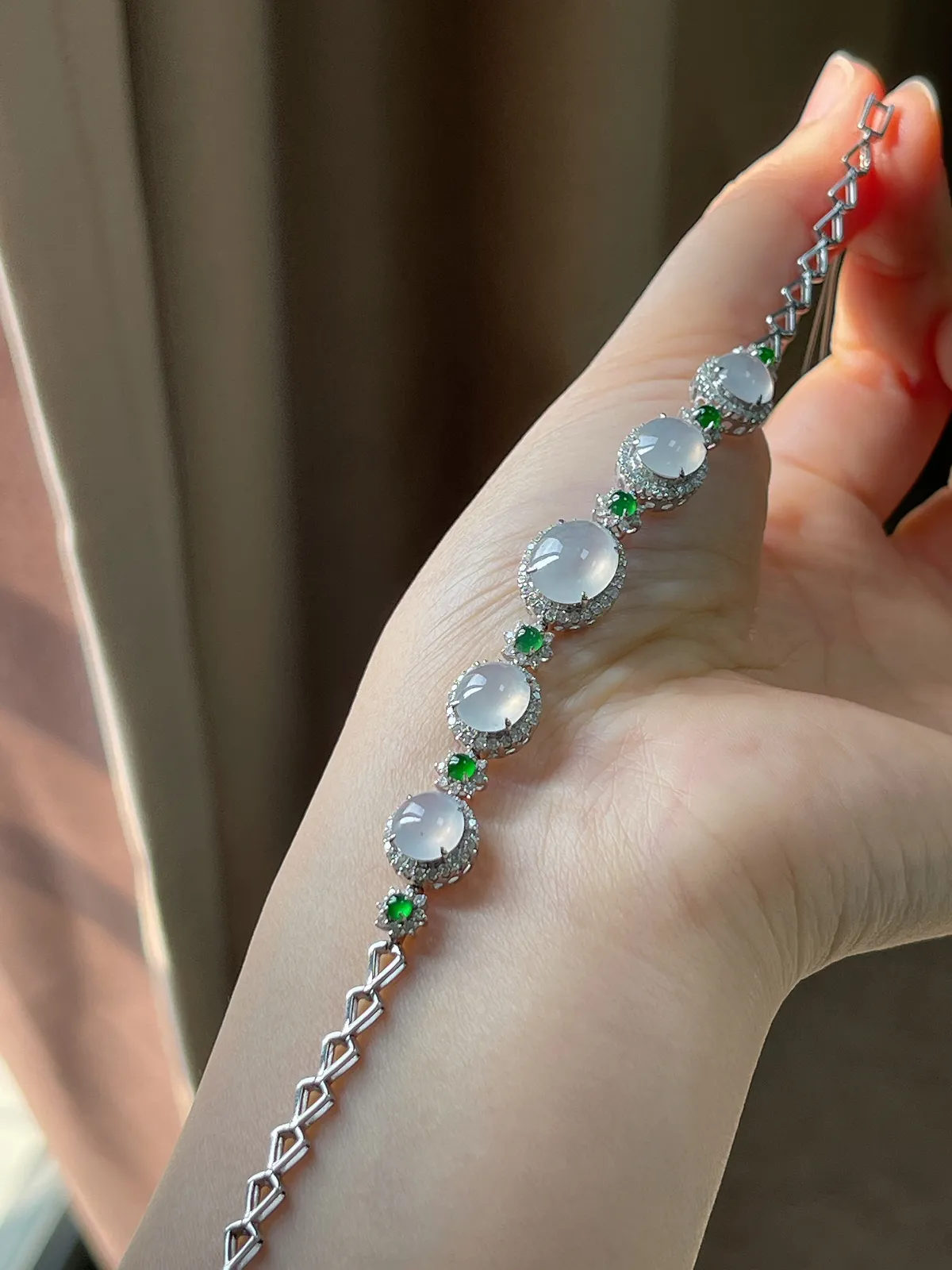 18k金翡翠白冰手链