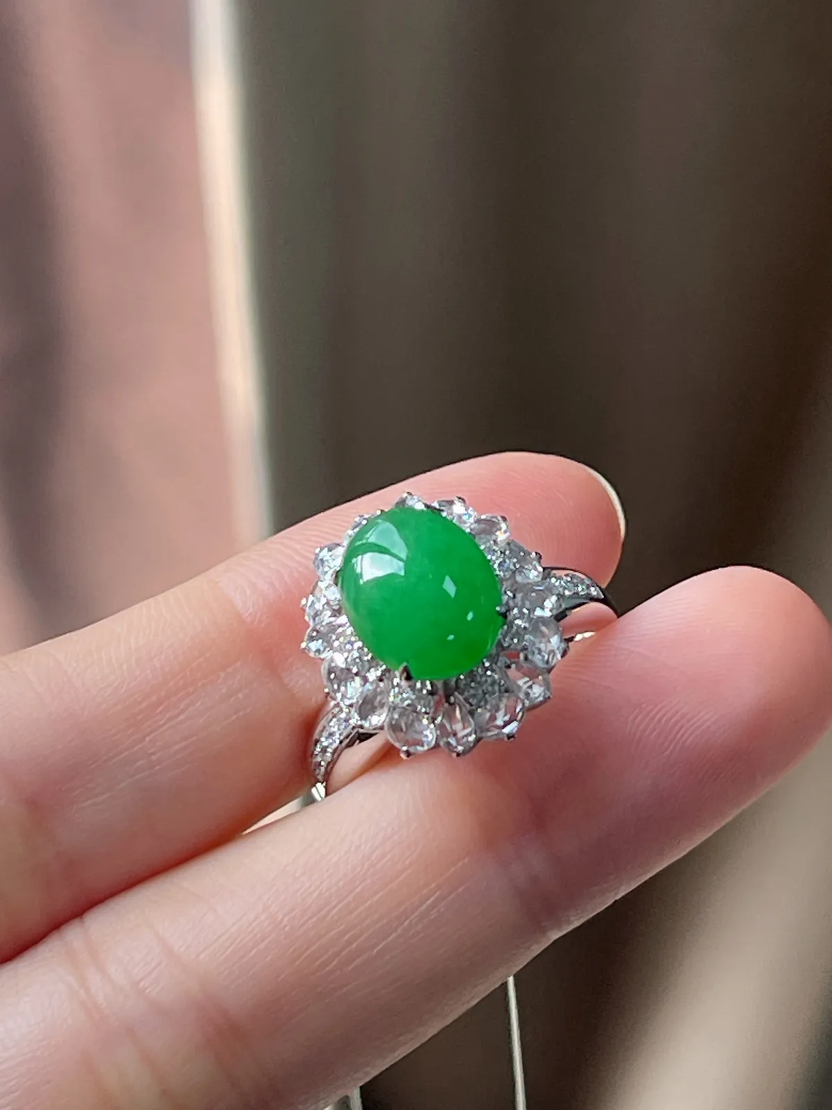 18k金翡翠满绿戒指