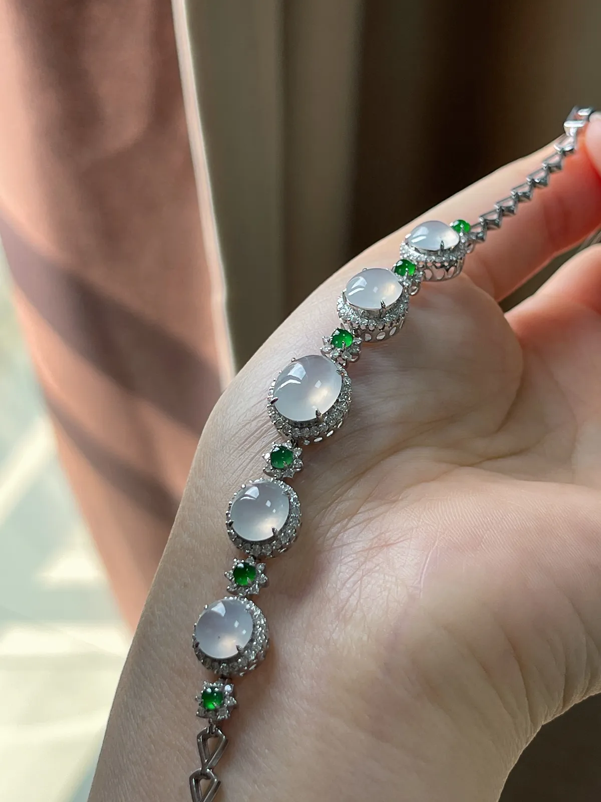 18k金翡翠白冰手链