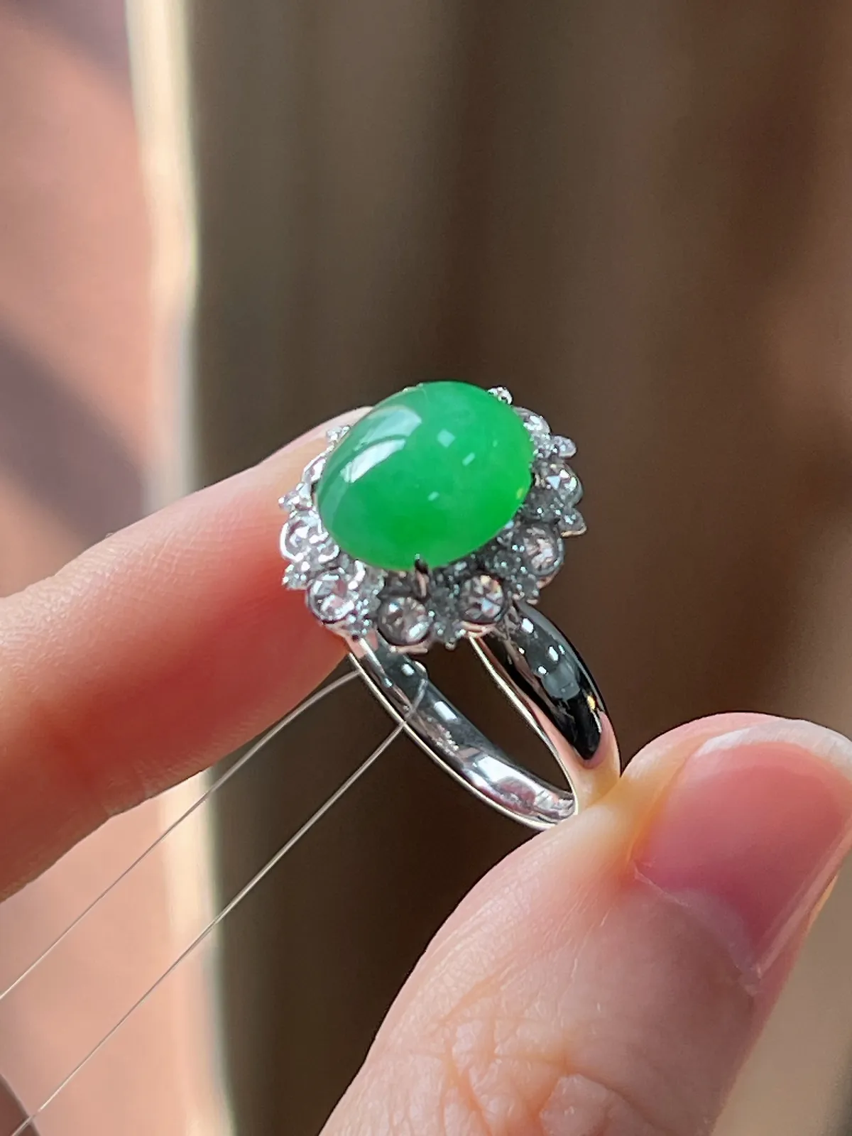 翡翠冰糯种绿色戒指