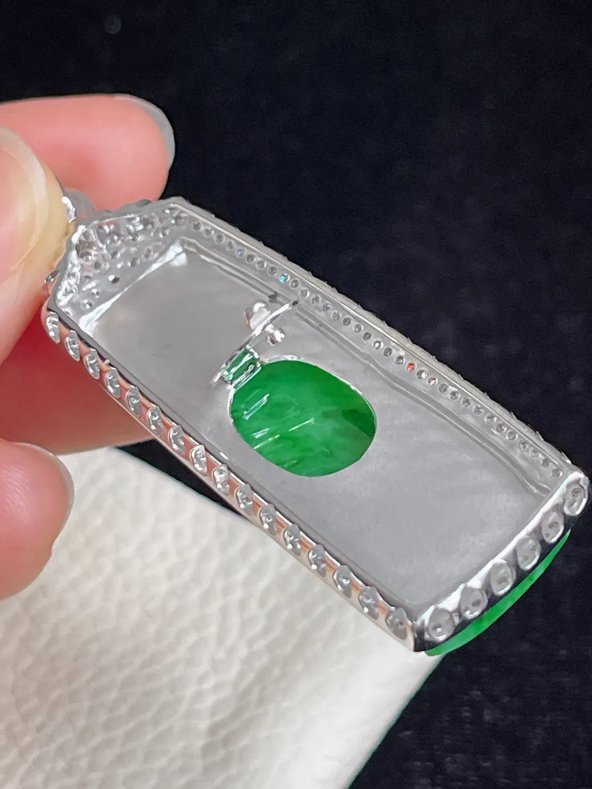 翡翠糯化种竹节挂坠，印记：G18K