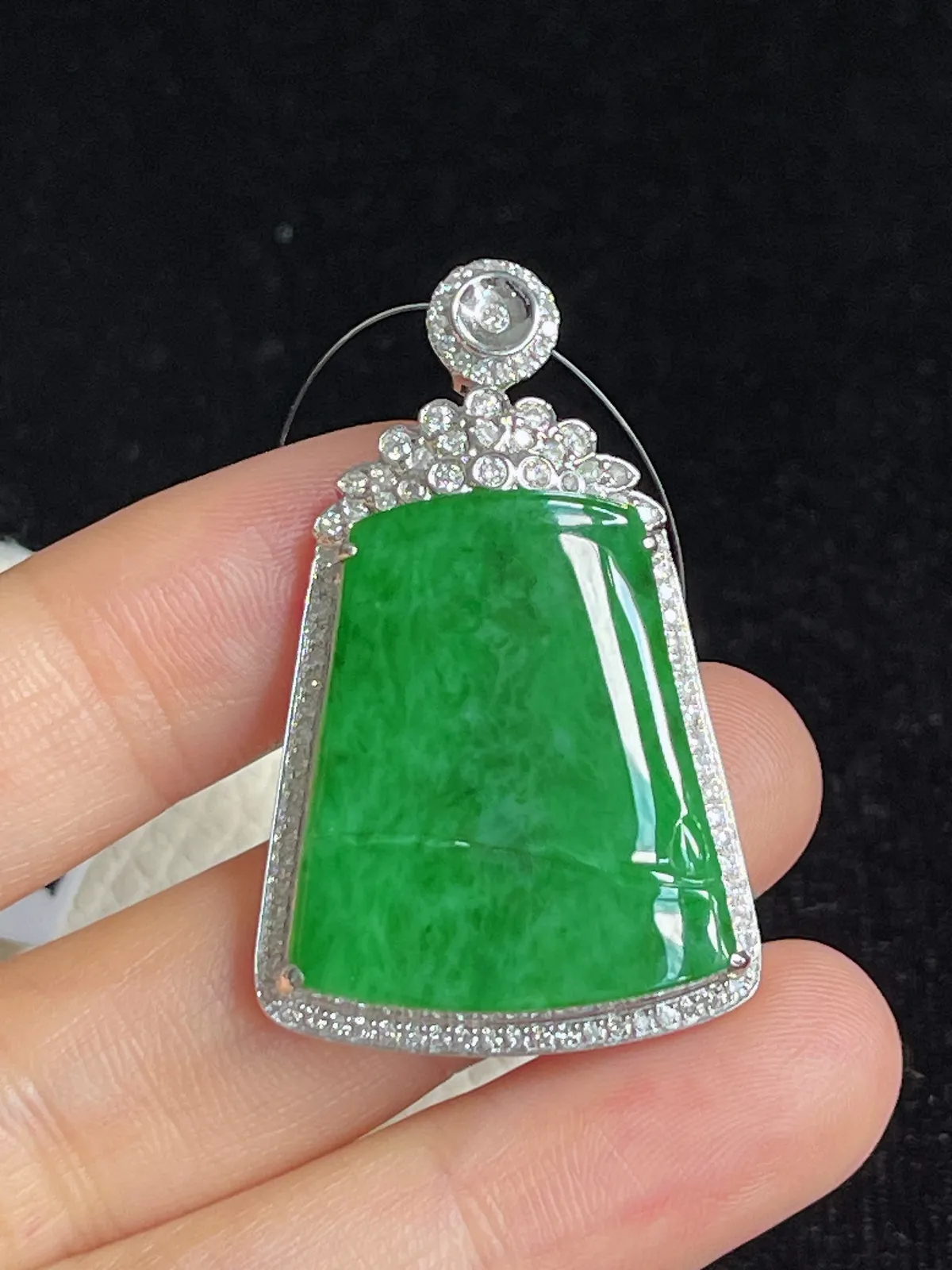 翡翠糯化种竹节挂坠，印记：G18K