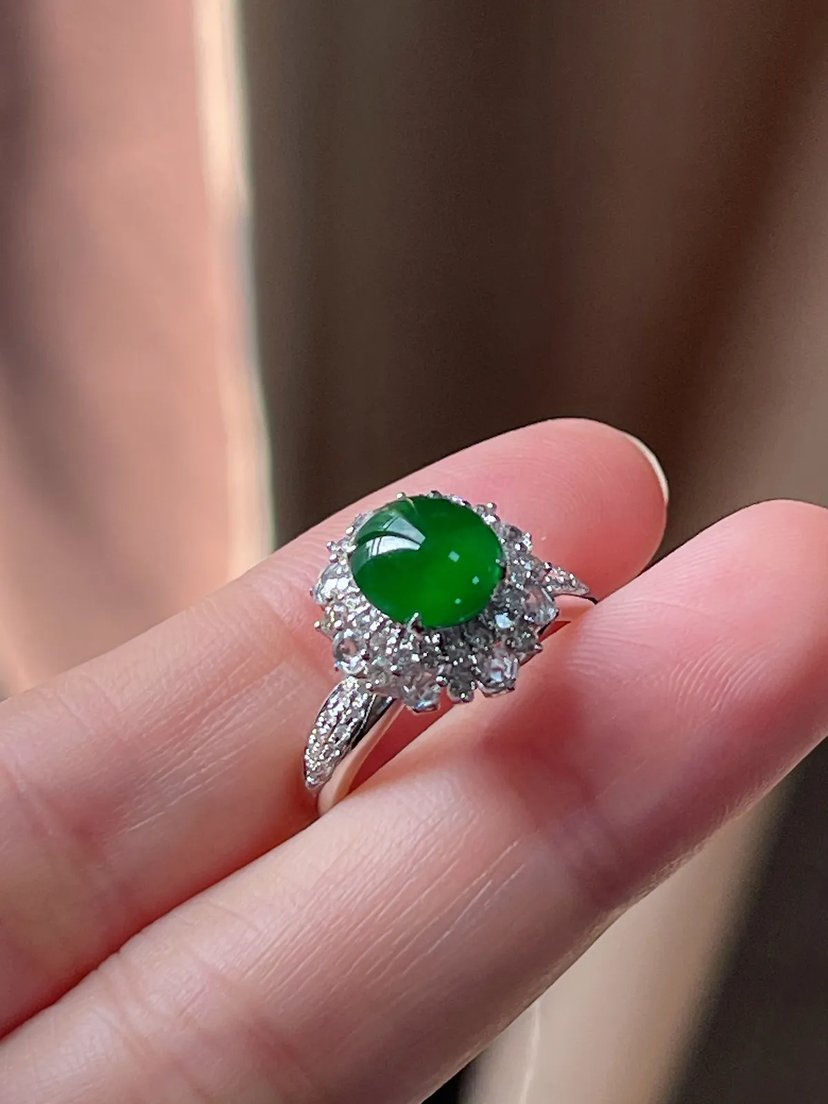 18k金翡翠满绿戒指