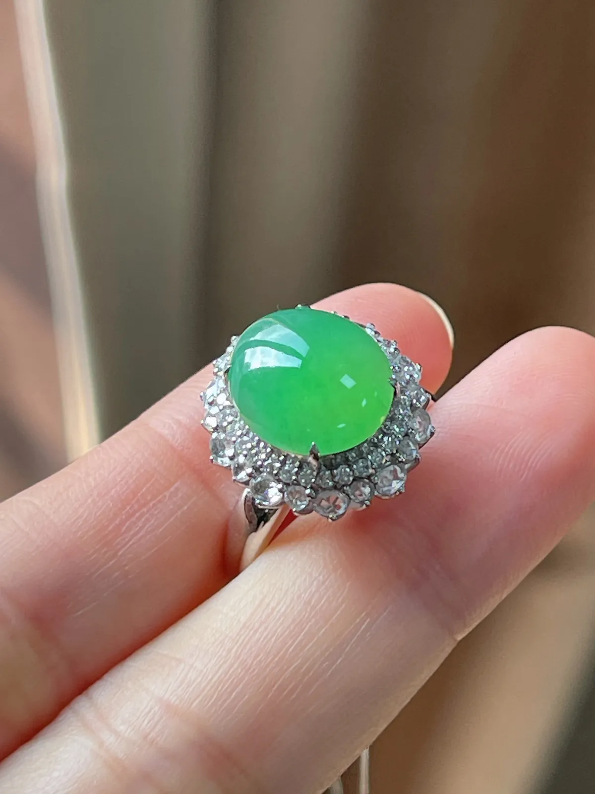 翡翠冰糯种绿色戒指