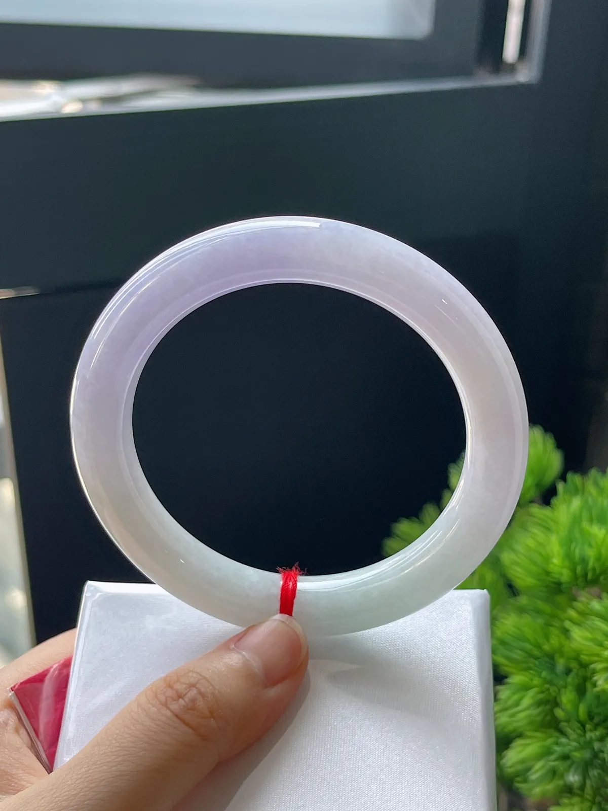 圆条58.6，翡翠糯化种淡紫色手镯