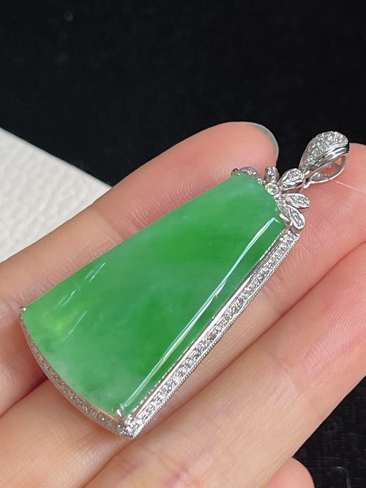 翡翠冰糯种竹节挂坠，印记：G18K