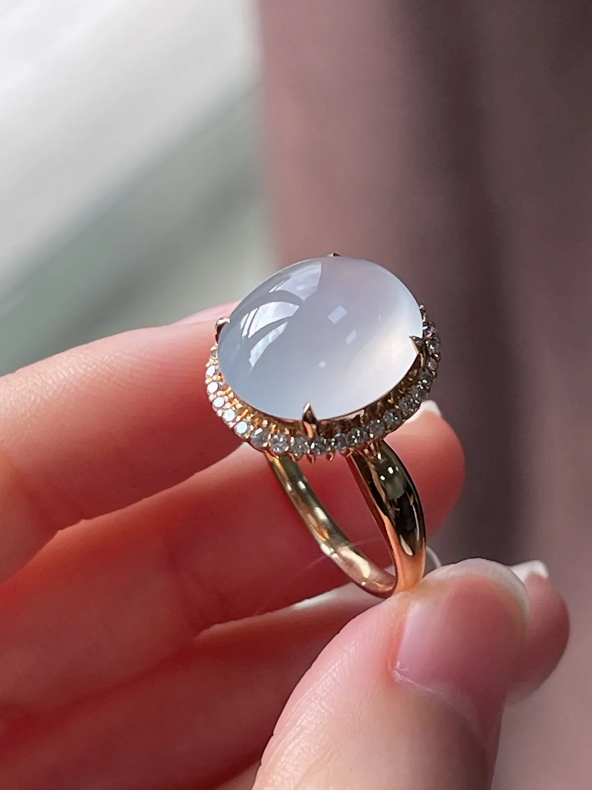 18k金翡翠冰种白色戒指