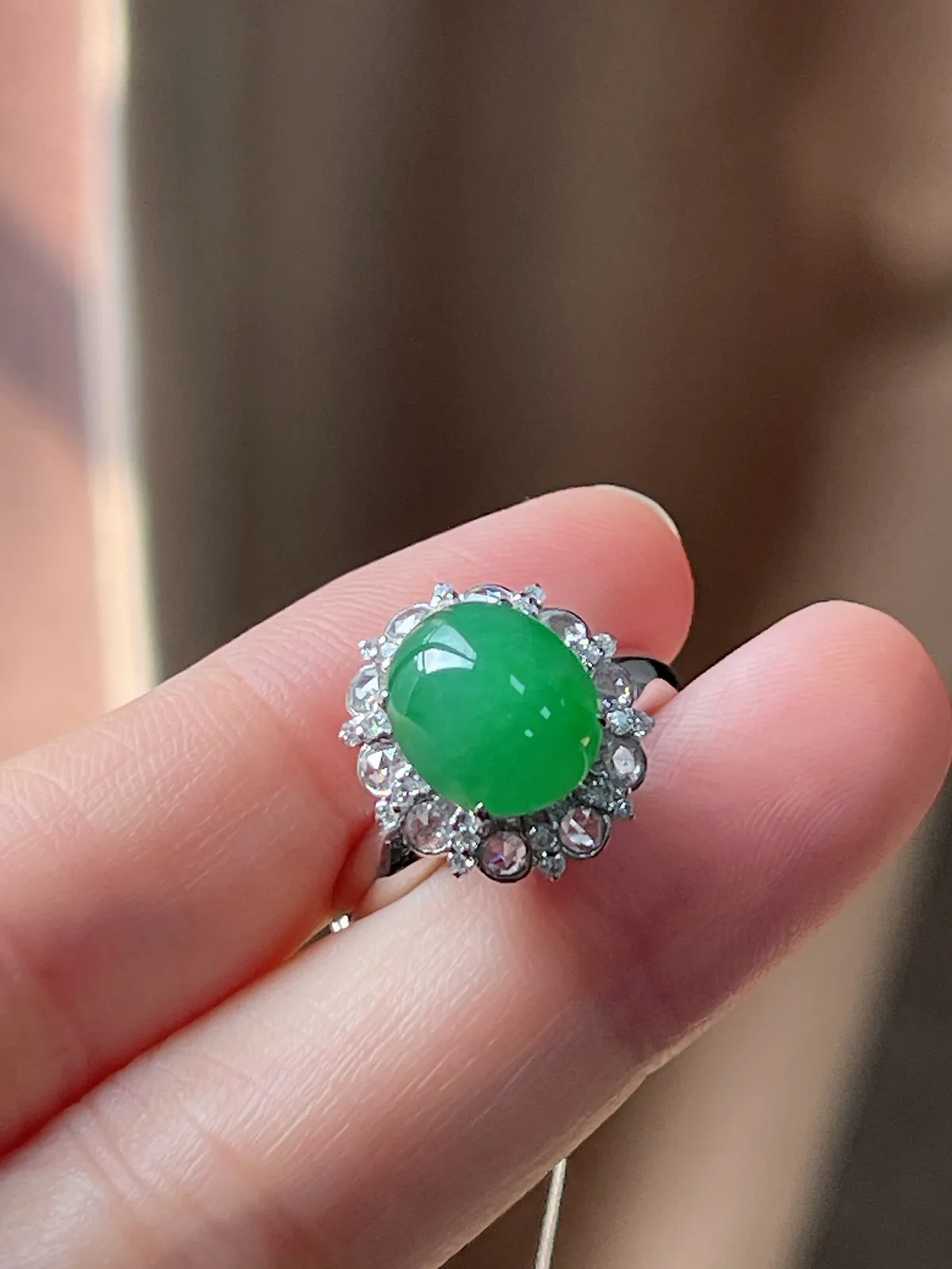 翡翠冰糯种绿色戒指