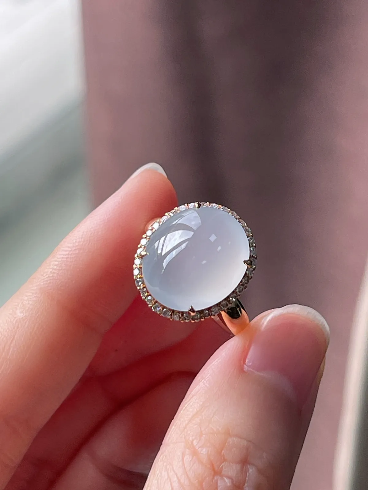 18k金翡翠冰种白色戒指