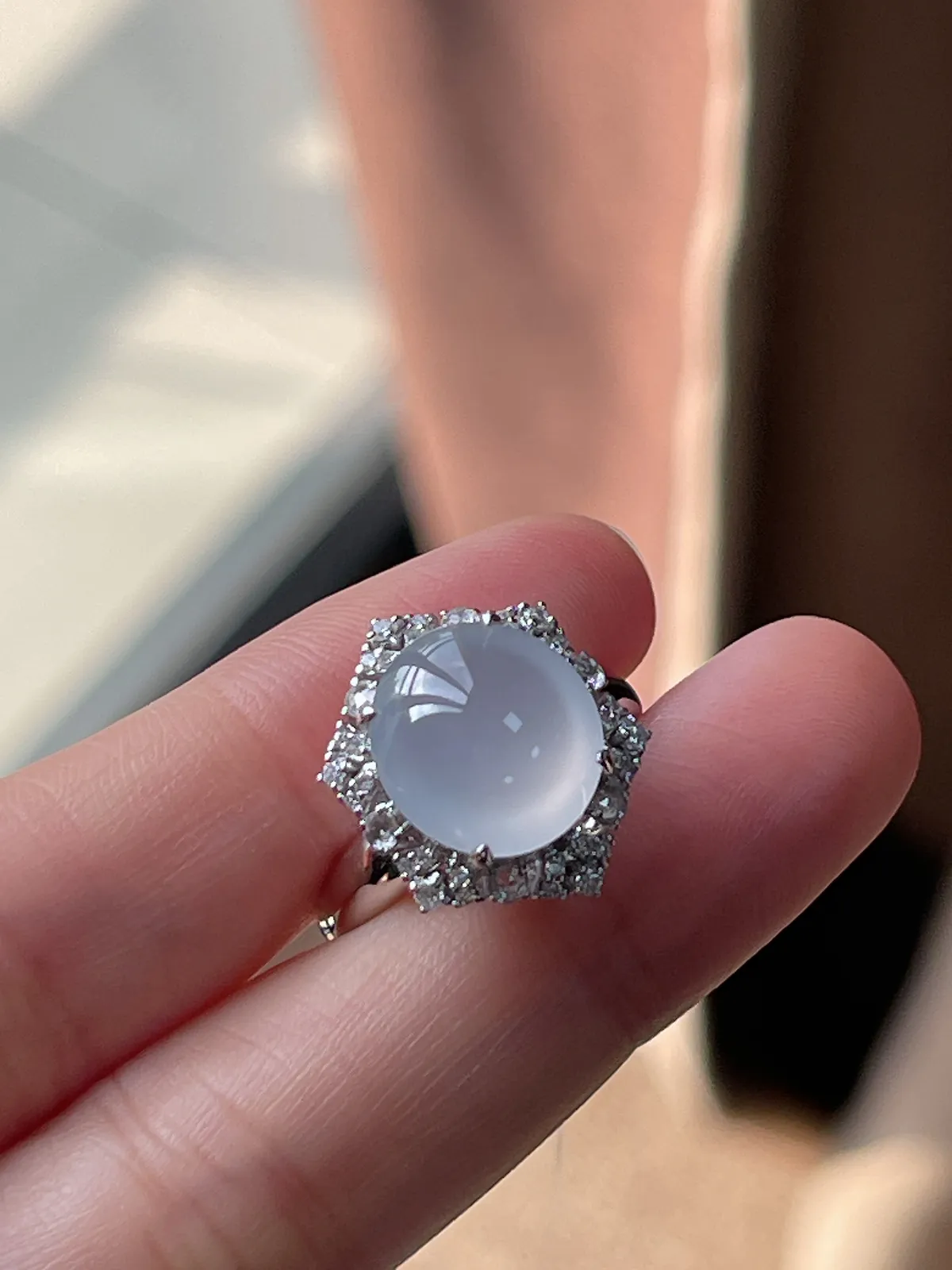 18k金翡翠白冰戒指