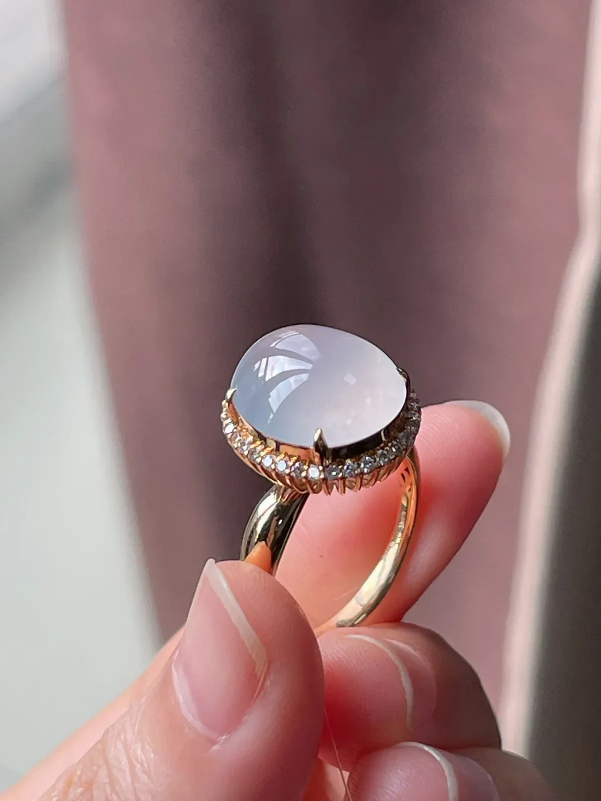 18k金翡翠冰种白色戒指