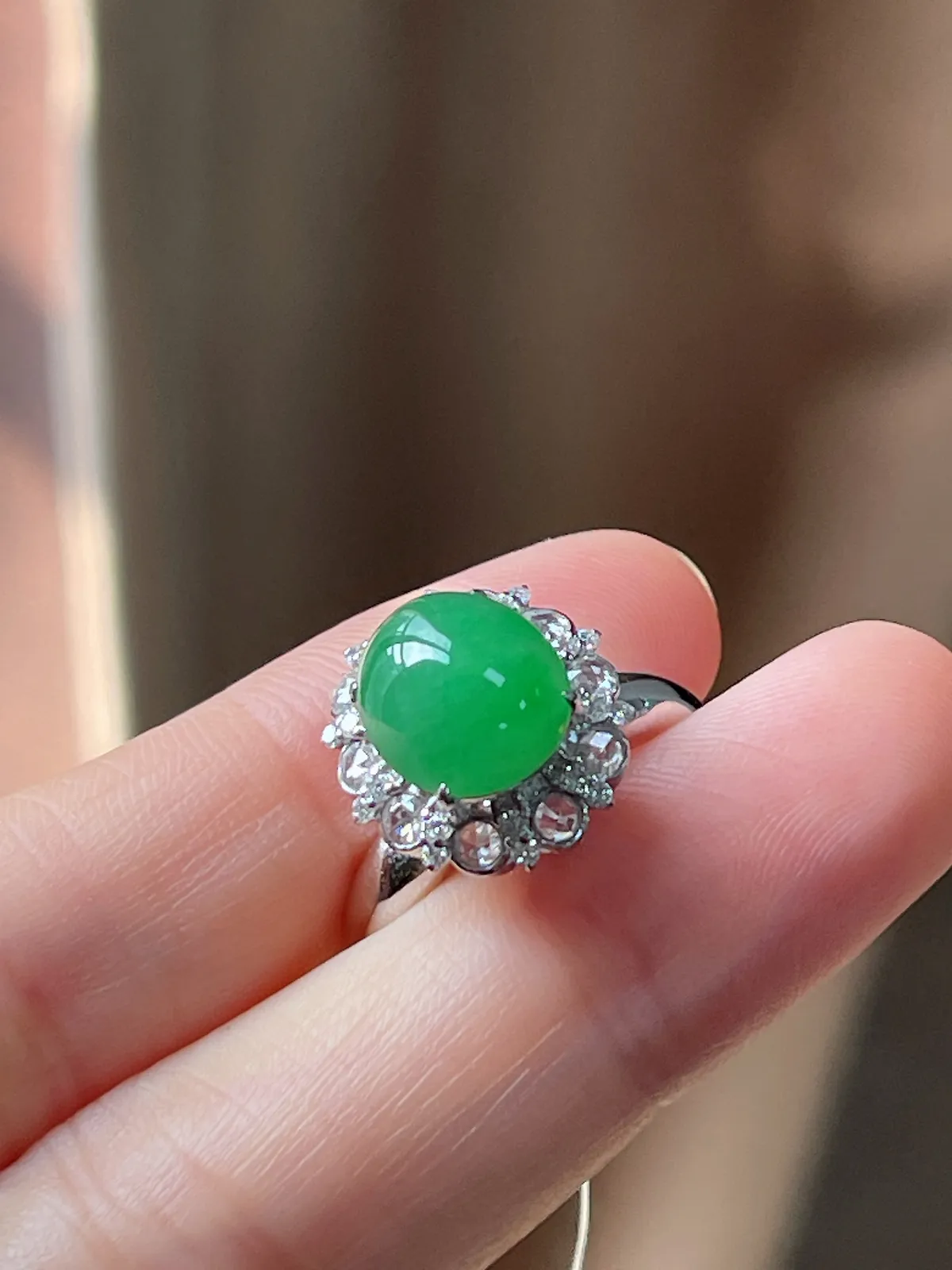 翡翠冰糯种绿色戒指