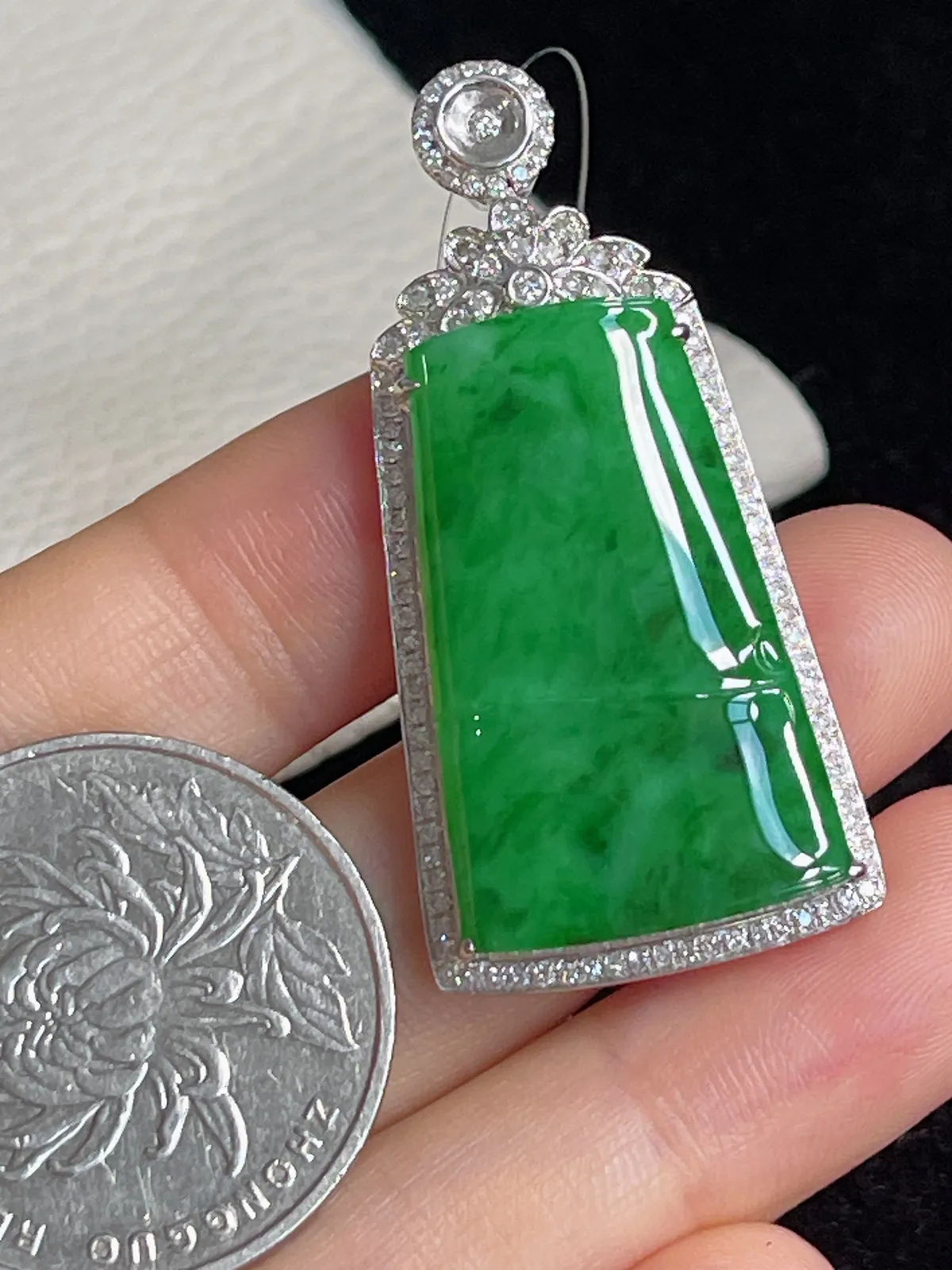 翡翠糯化种竹节挂坠，印记：G18K