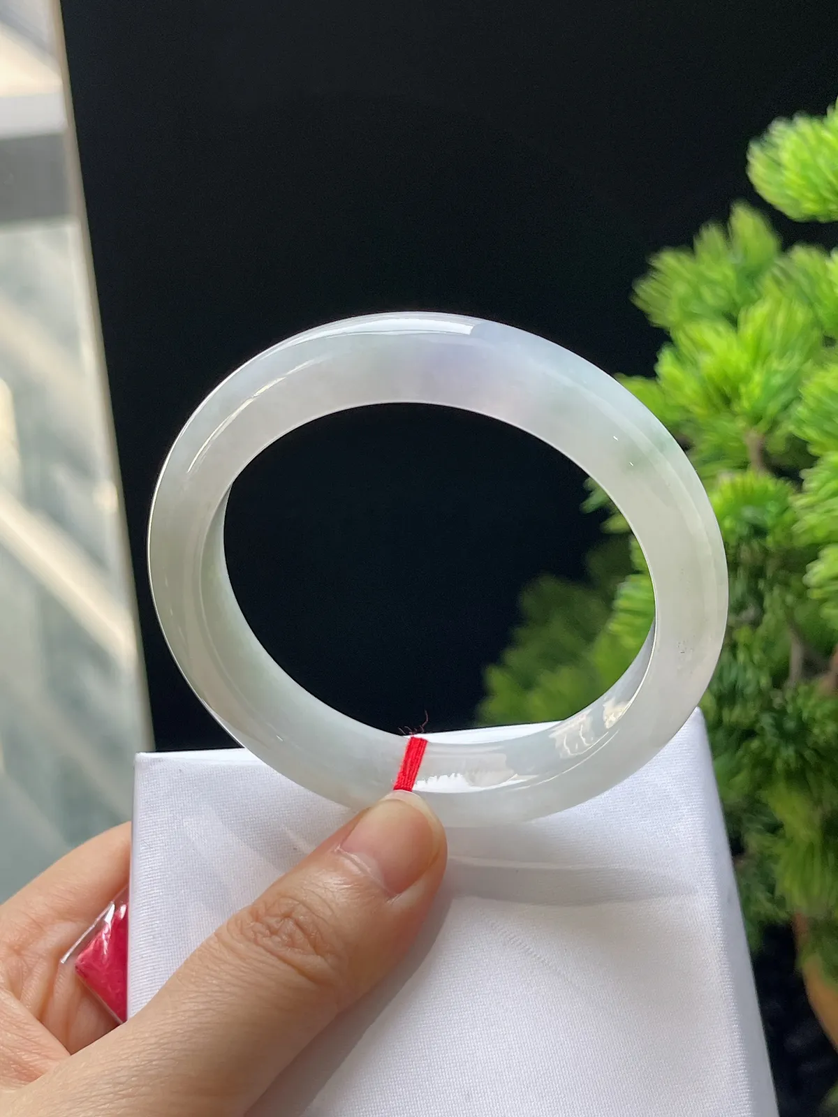 正圈55圈口，翡翠冰糯淡紫色手镯