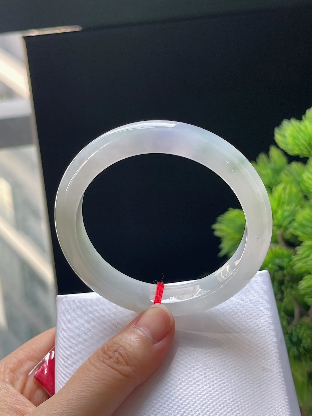 正圈55圈口，翡翠冰糯淡紫色手镯