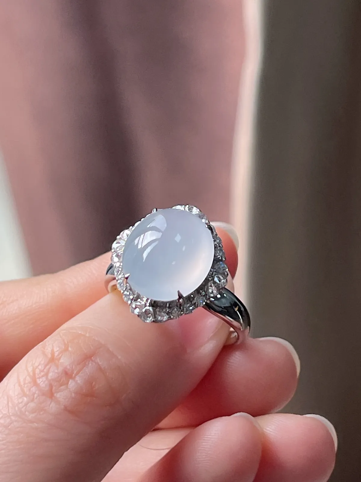 18k金翡翠白冰戒指