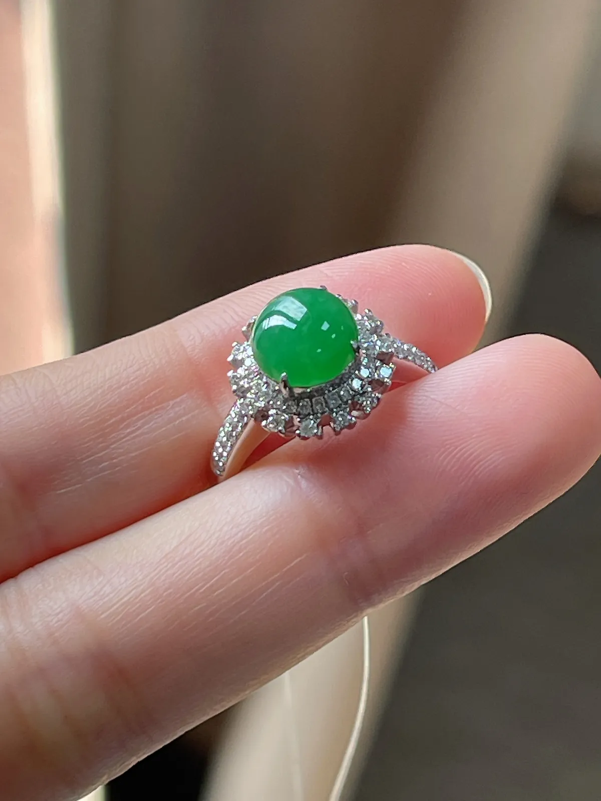 翡翠冰糯种绿色戒指