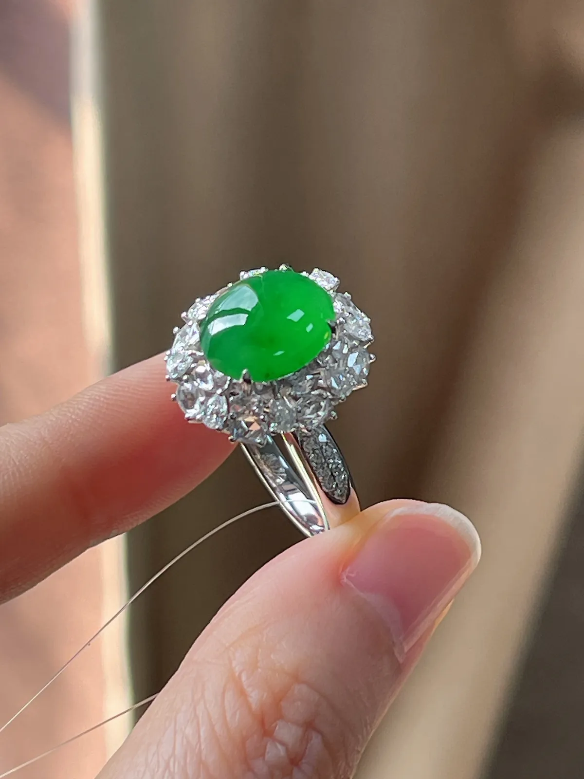 18k金翡翠满绿戒指