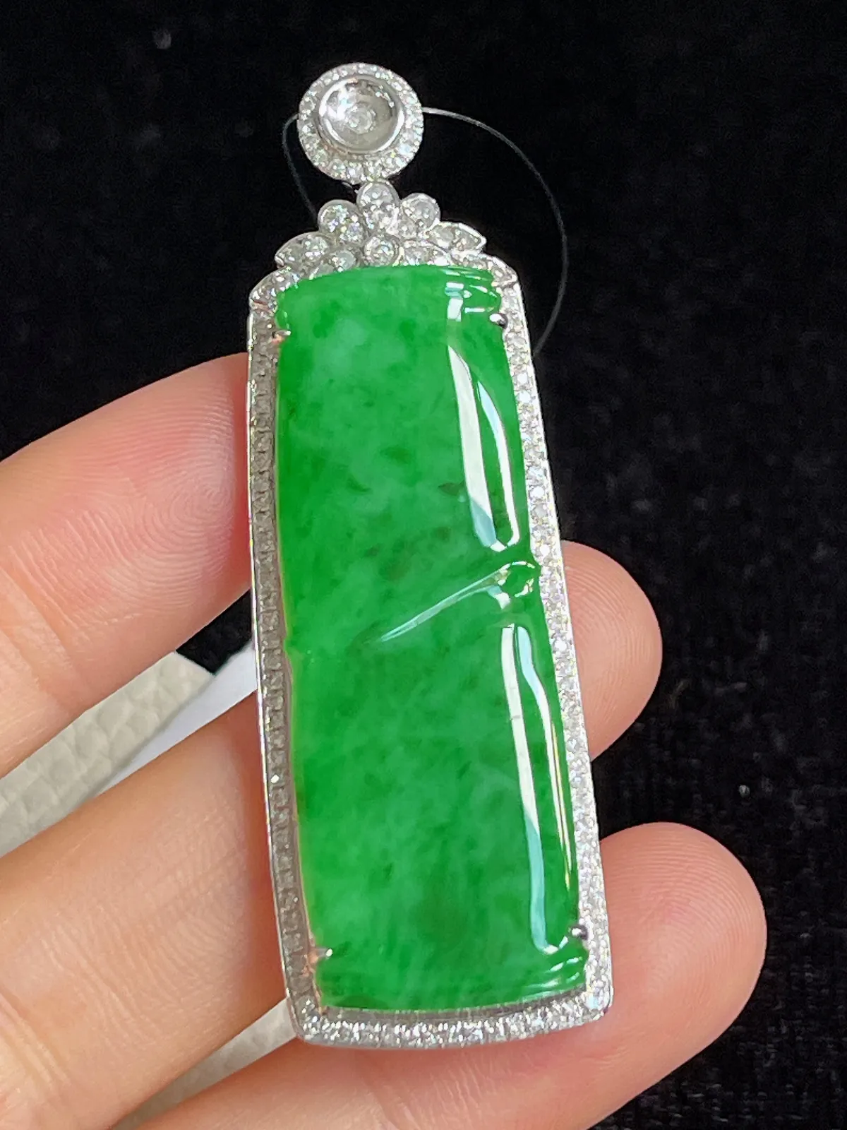 翡翠糯化种竹节挂坠，印记：G18K