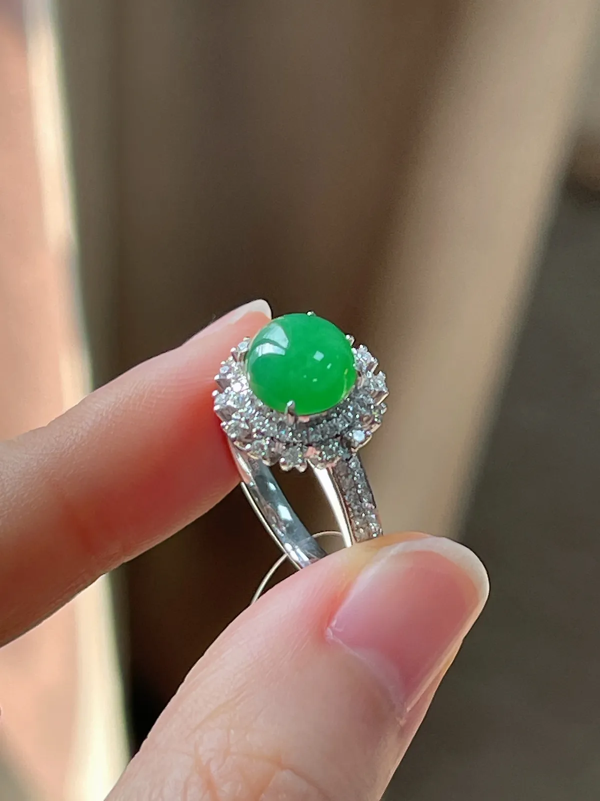 翡翠冰糯种绿色戒指