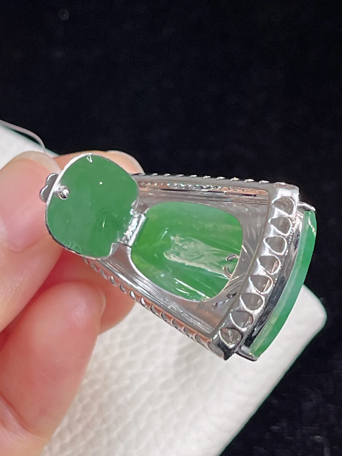 翡翠冰糯种竹节挂坠，印记：G18K