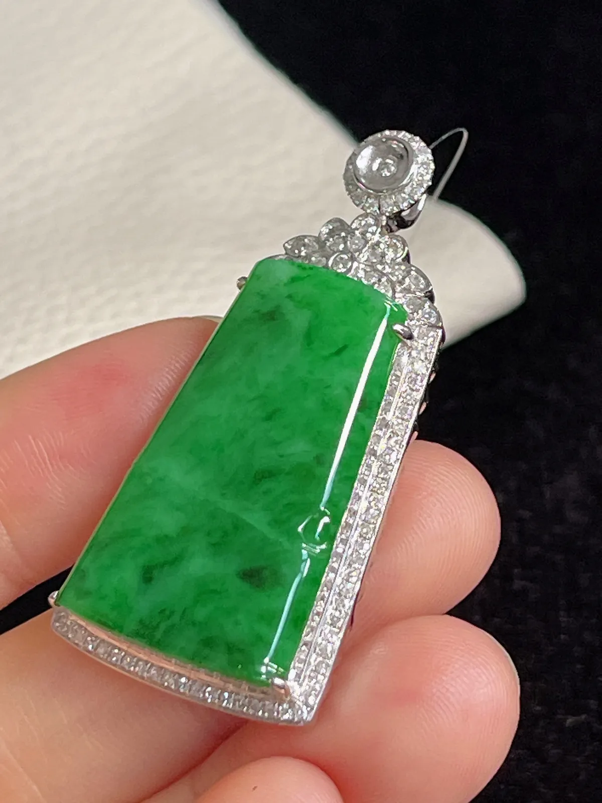 翡翠糯化种竹节挂坠，印记：G18K